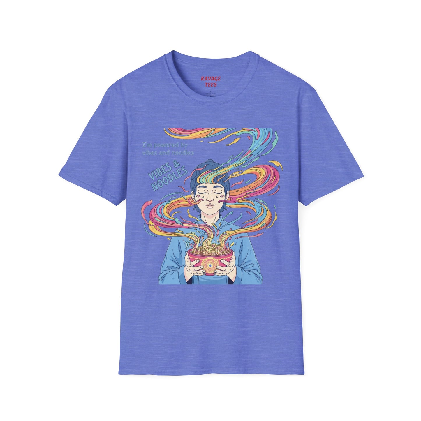 Vibes and Noodles Graphic Tee – Unisex Softstyle T-Shirt, Fun Quirky Apparel, Gift for Food Lovers, Casual Everyday Wear