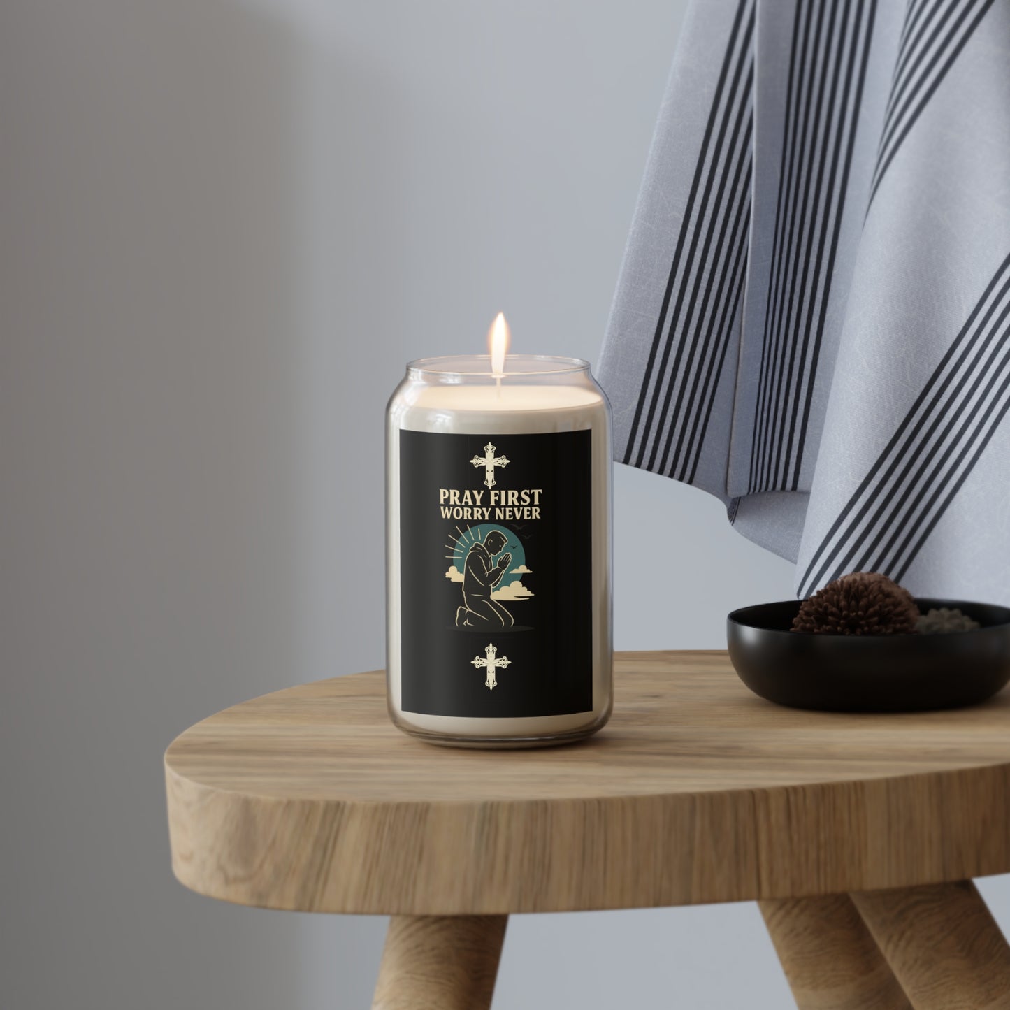 Pray First Worry Never Soy Candle, Aromatherapy Relaxation, Gift for Spiritual Moments, Home Decor, Oil Infused, Mindfulness