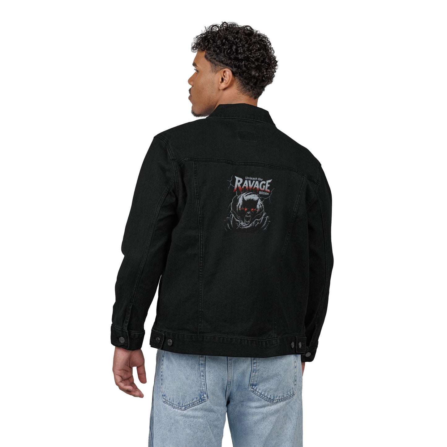 "Unleash the Ravage Within" Embroidered Denim Jacket – Bold Unisex Streetwear for Men & Women | Fall Fashion Layer | Edgy Gift Idea