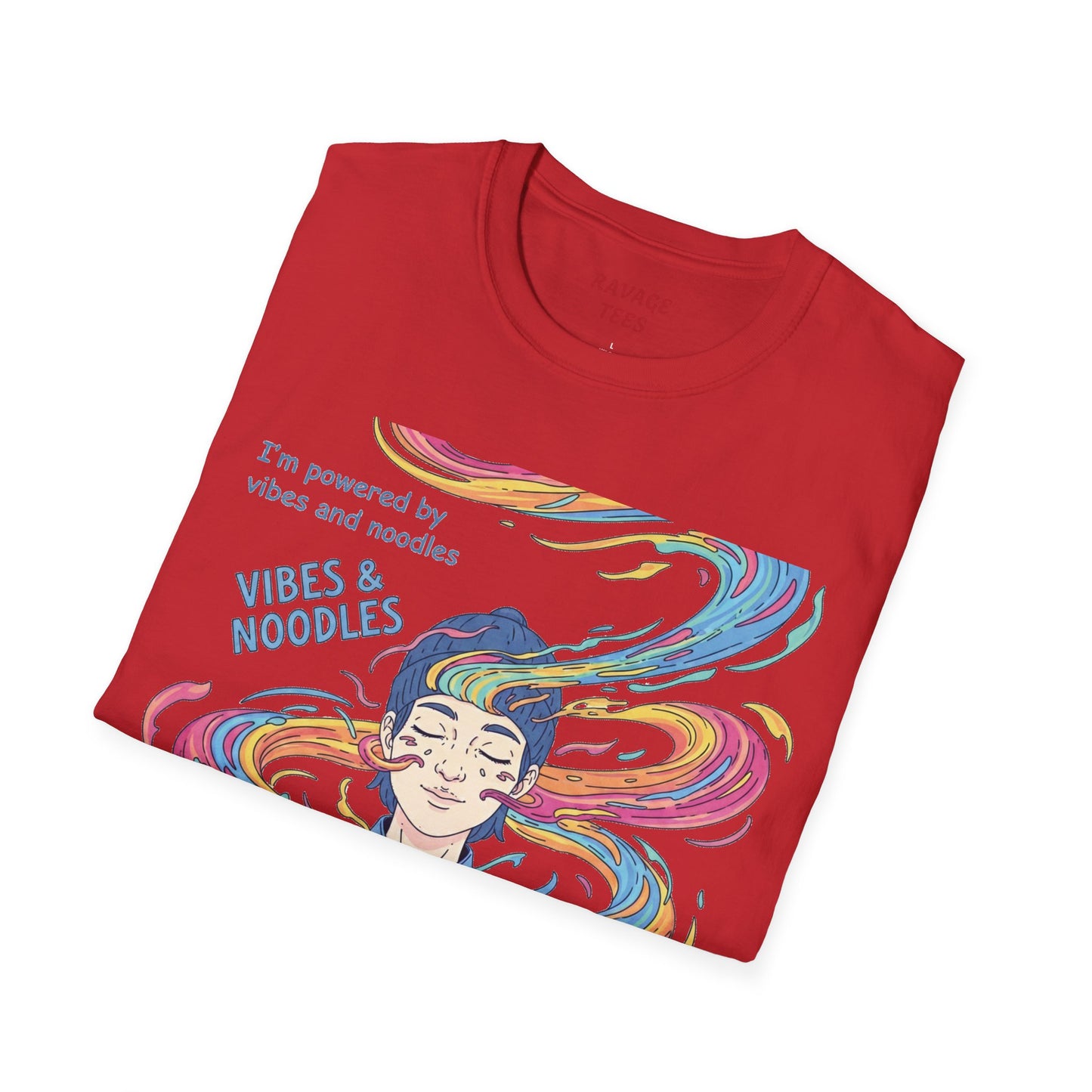 Vibes and Noodles Graphic Tee – Unisex Softstyle T-Shirt, Fun Quirky Apparel, Gift for Food Lovers, Casual Everyday Wear