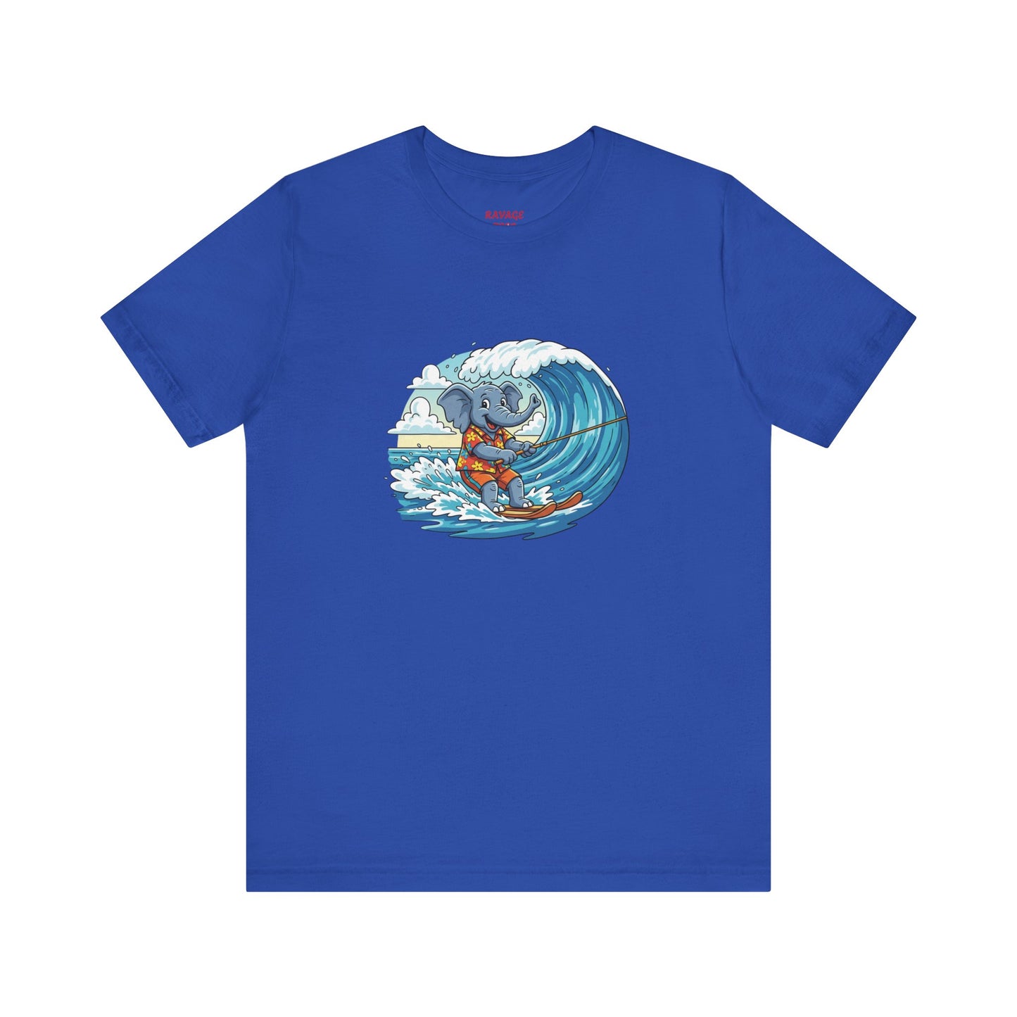 Surfing Elephant Unisex Tee, Beachwear, Cute Animal Shirt, Summer Vibe Tee, Gift for Nature Lovers, Casual Everyday Wear