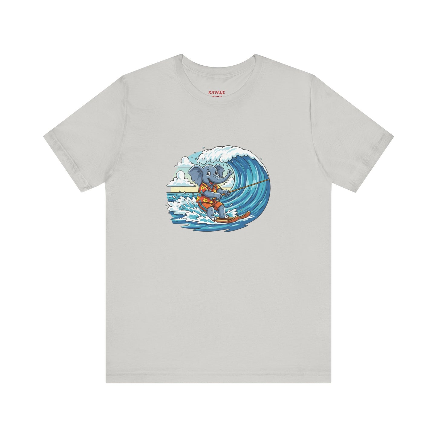 Surfing Elephant Unisex Tee, Beachwear, Cute Animal Shirt, Summer Vibe Tee, Gift for Nature Lovers, Casual Everyday Wear