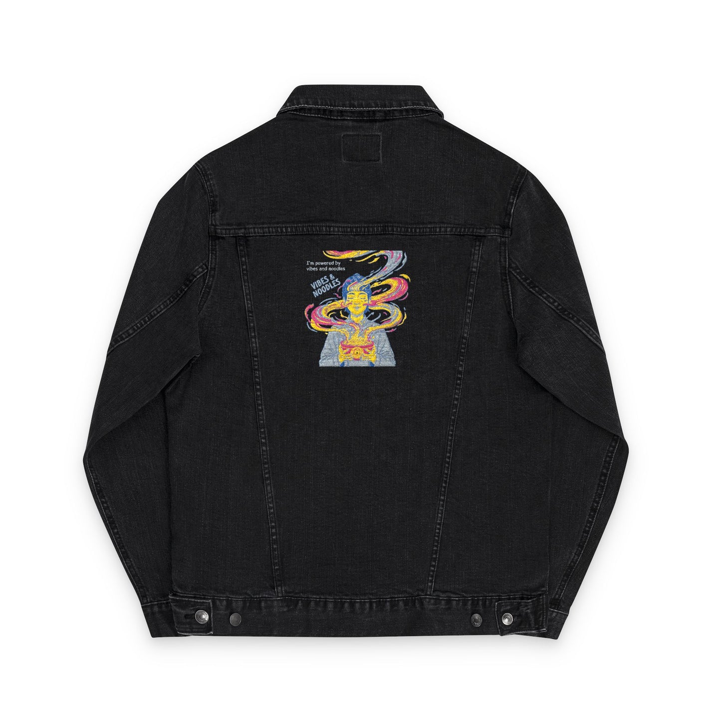Embroidered Vibes & Noodles Unisex Denim Jacket by Ravage Tees | Premium Streetwear Fashion