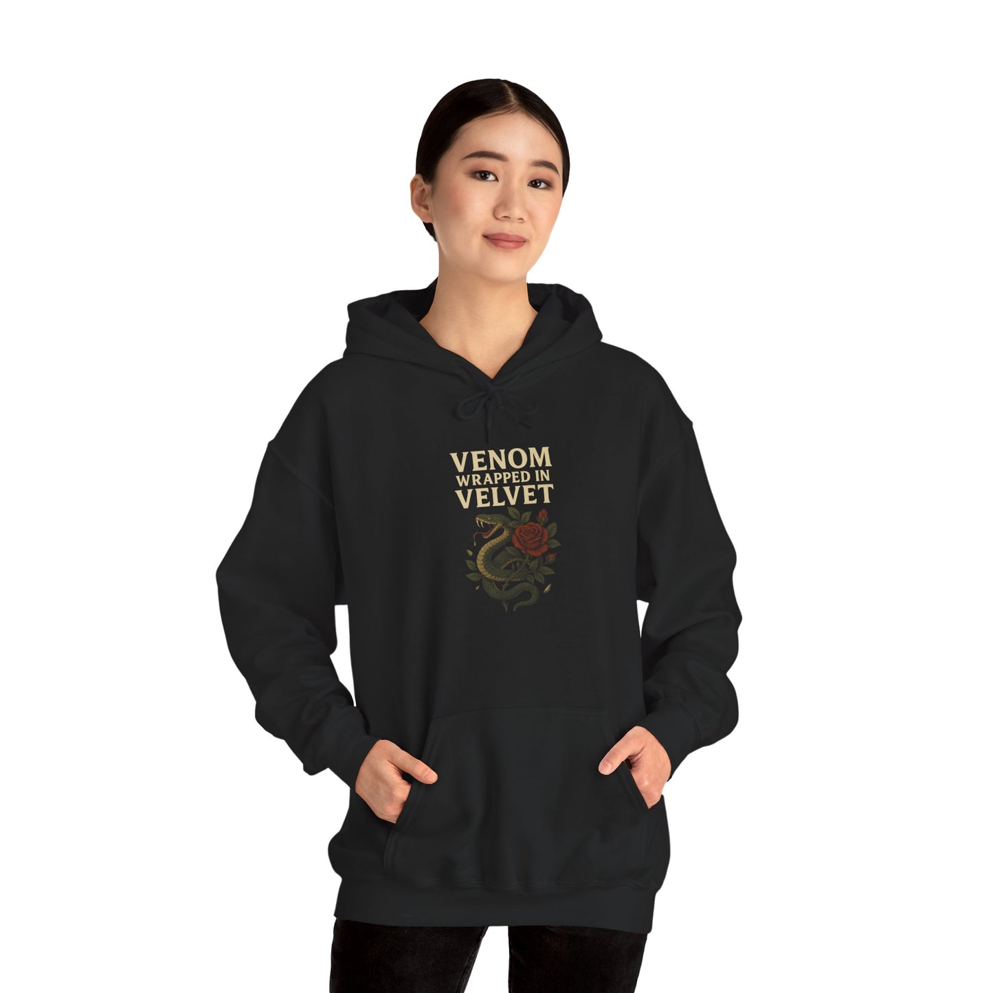 VENOM WRAPPED IN VELVET Graphic Hoodie – Unisex Pullover Sweatshirt for Nature Lovers | Cozy Streetwear for Spring, Casual Wear & Eco-Friendly Gifts
