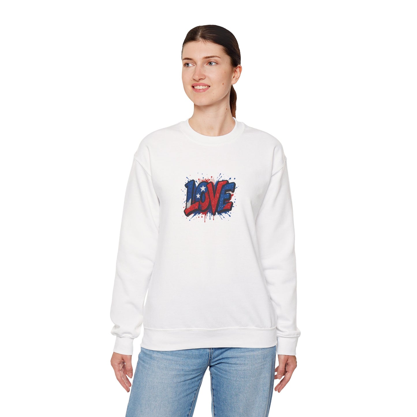 Patriotic Love Sweatshirt | Unisex Crewneck, Cozy Top for Celebrations, Gifts, Independence Day, Casual Style, Everyday Comfort