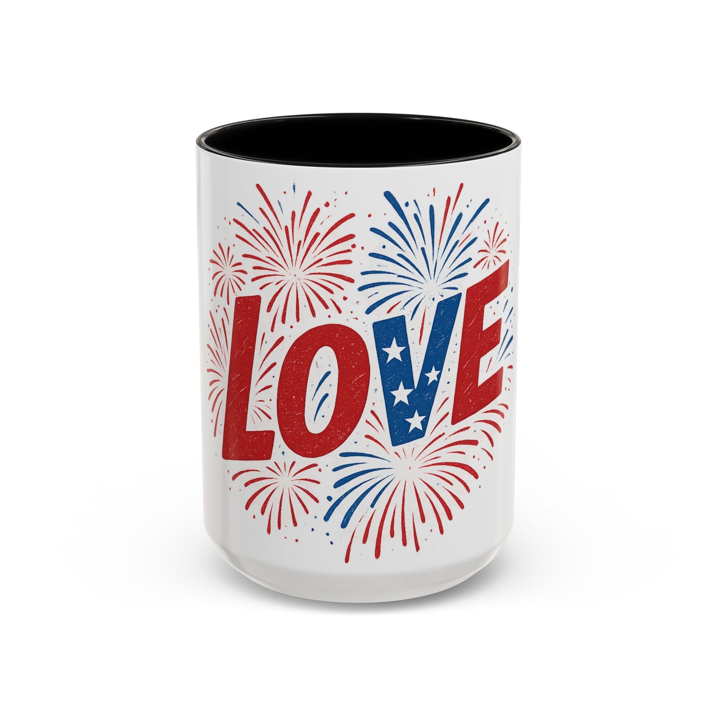 Patriotic Love Coffee Mug for Independence Day, Love Mug, Fireworks Gift, Holiday Drinkware, Celebration Cup
