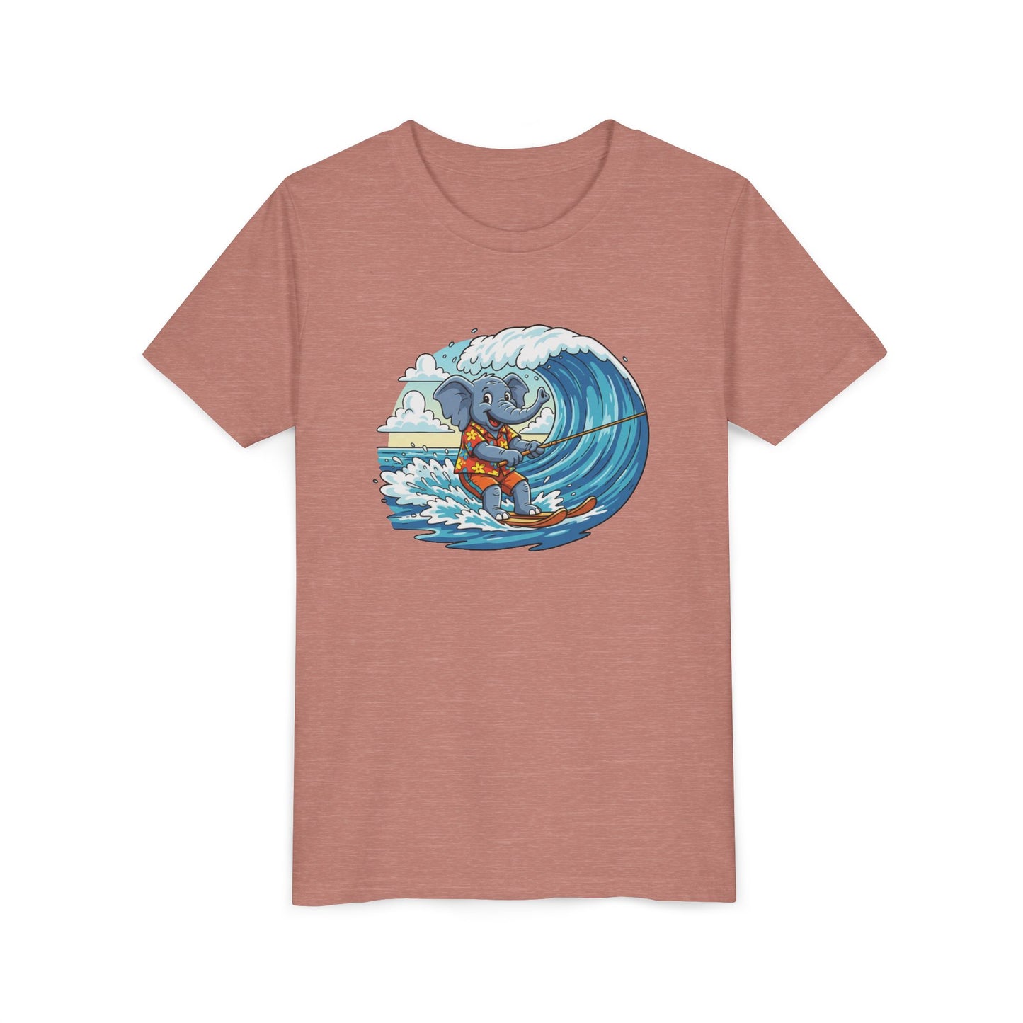 Youth Tee - Elephant Skiing Tee for Kids, Birthday Present, Animal Lovers Shirt, Playful Kids Shirt