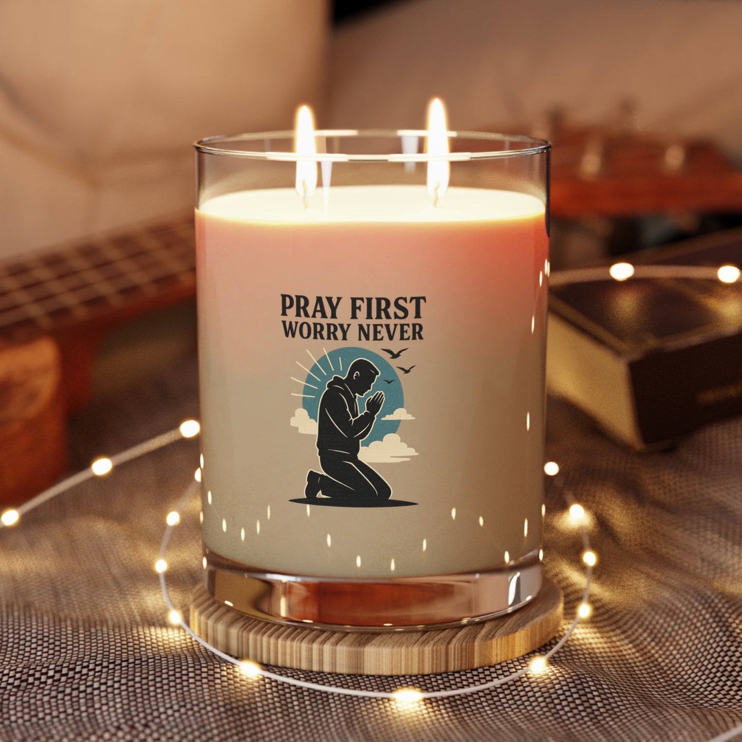 PRAY FIRST WORRY NEVER Scented Candle with Inspiring Quote - Pray First Worry Never, Relaxation Gift, Home Decor, Mindfulness, Self-Care, Aromatherapy
