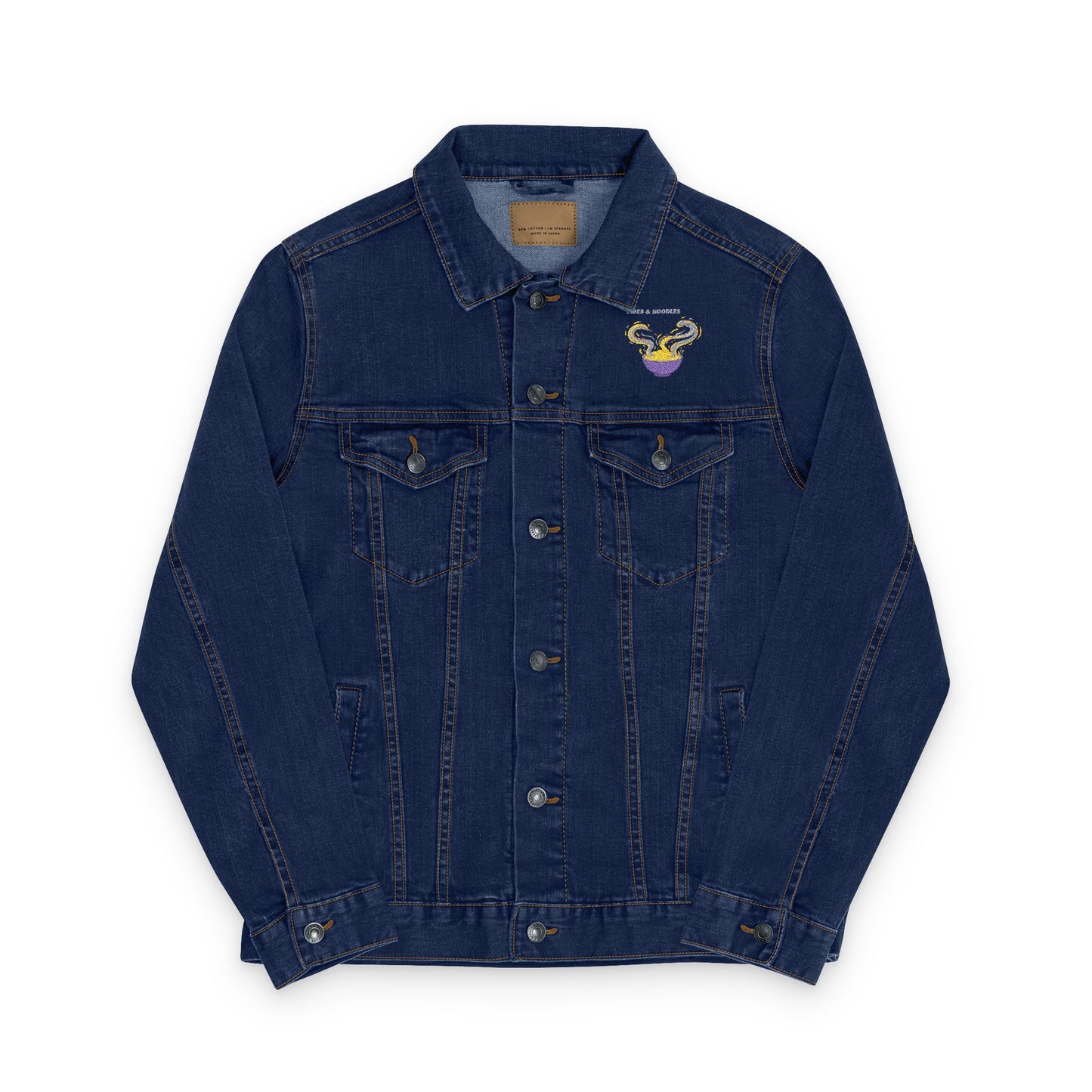 VIBES AND NOODLES Embroidered Unisex Denim Jacket | Trendy & Versatile Fashion Staple, Perfect for Casual Outings, Festivals, and Everyday Wear