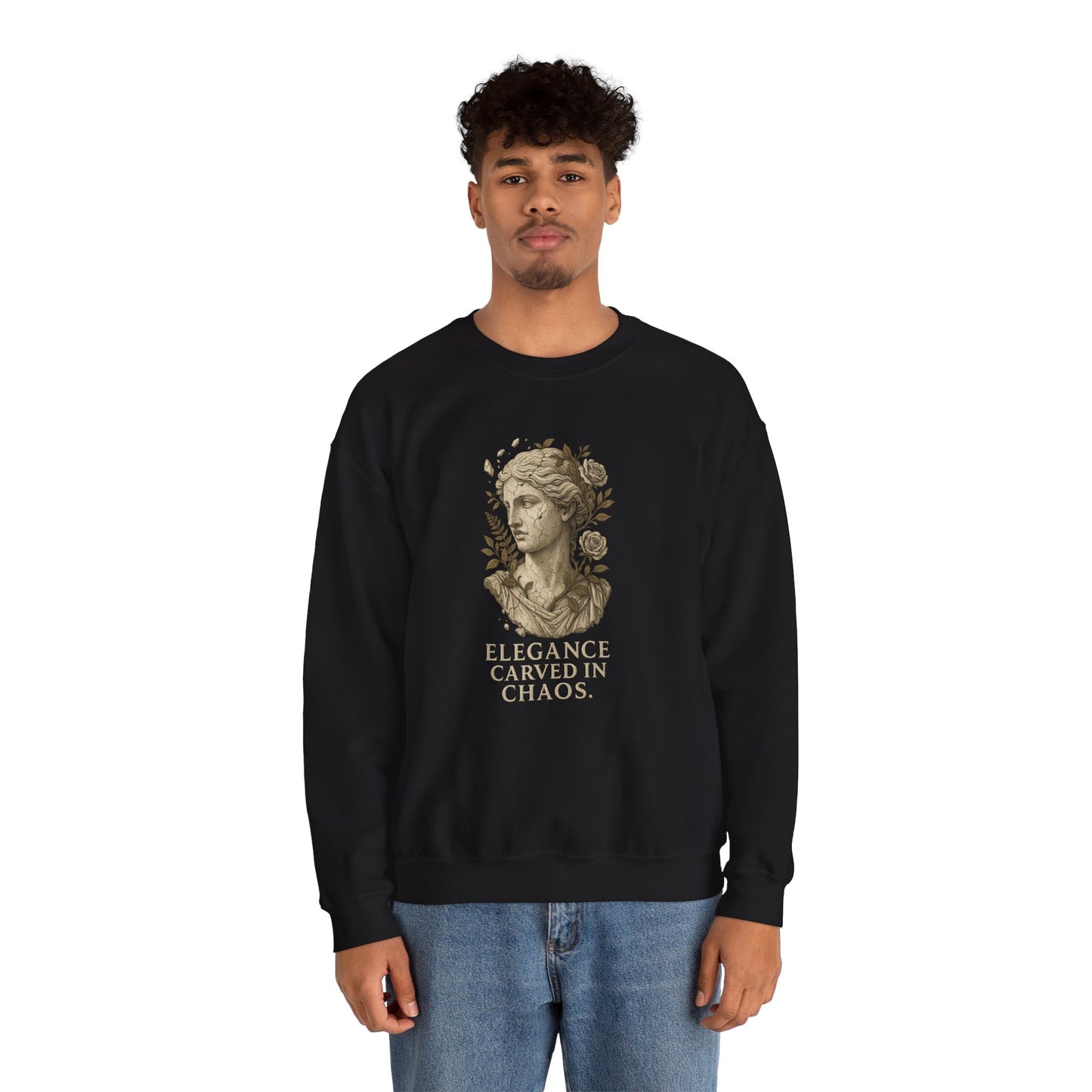 ELEGANCE CARVED IN CHAOS Unisex Crewneck Sweatshirt – Heavy Blend Pullover for Casual Wear | Cozy Streetwear Gift for Her, Feminist Fashion Statement