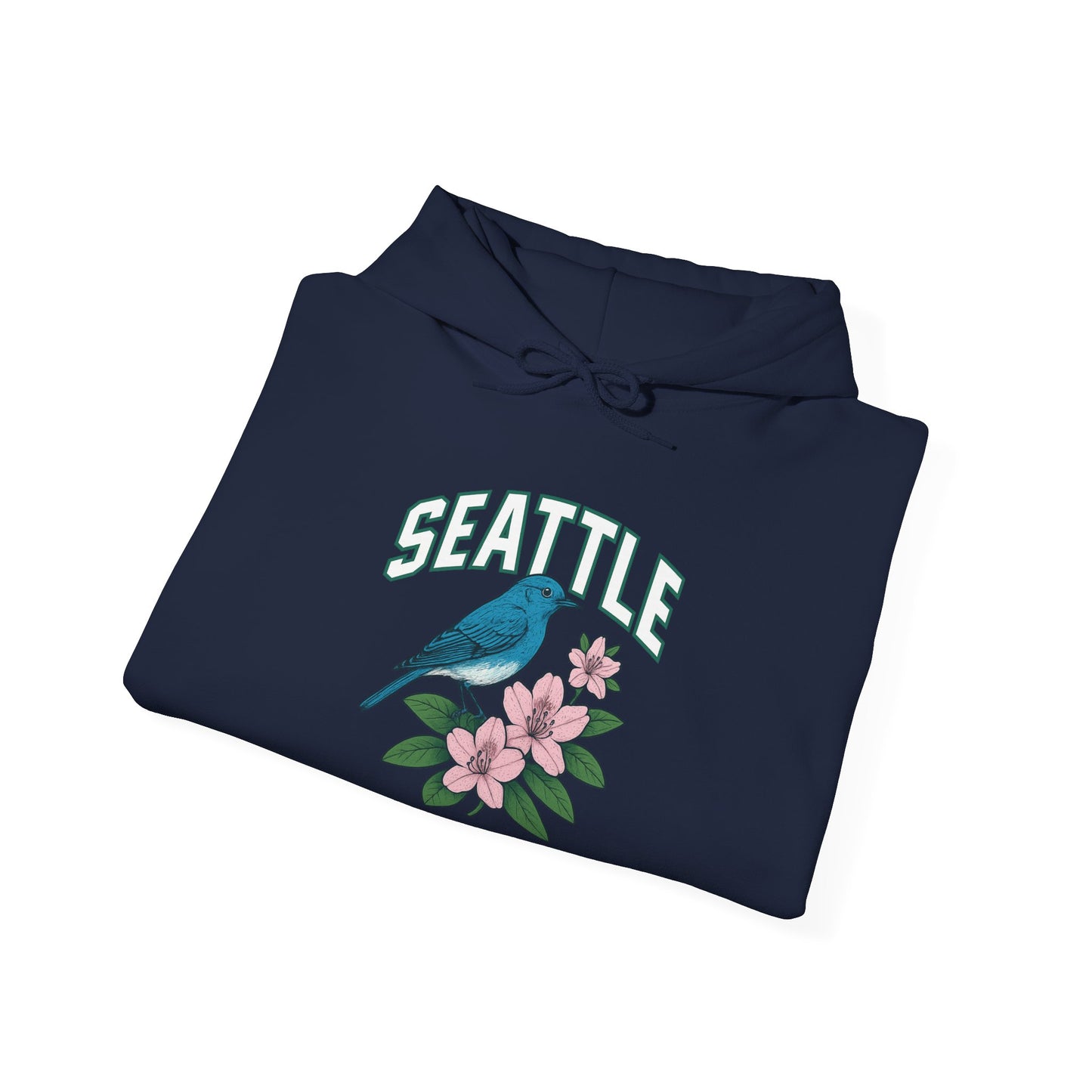 Seattle Bird & Floral Unisex Hoodie, Cozy Sweatshirt, Gift for Nature Lovers, Casual Wear, Travel Souvenir, Relaxed Style