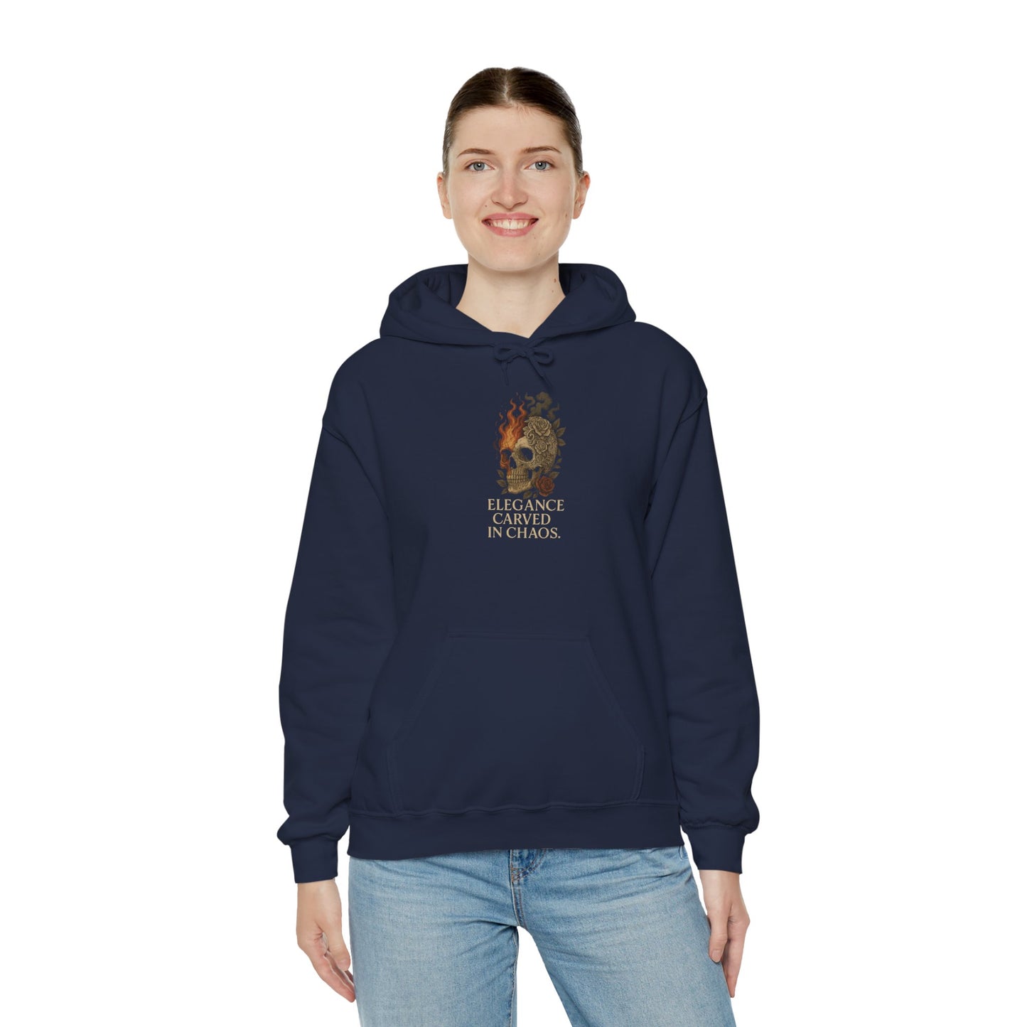 ELEGEANCE CARVED IN CHAOS Graphic Hoodie – Unisex Pullover Sweatshirt for Nature Lovers | Cozy Streetwear for Spring, Casual Wear & Eco-Friendly Gifts