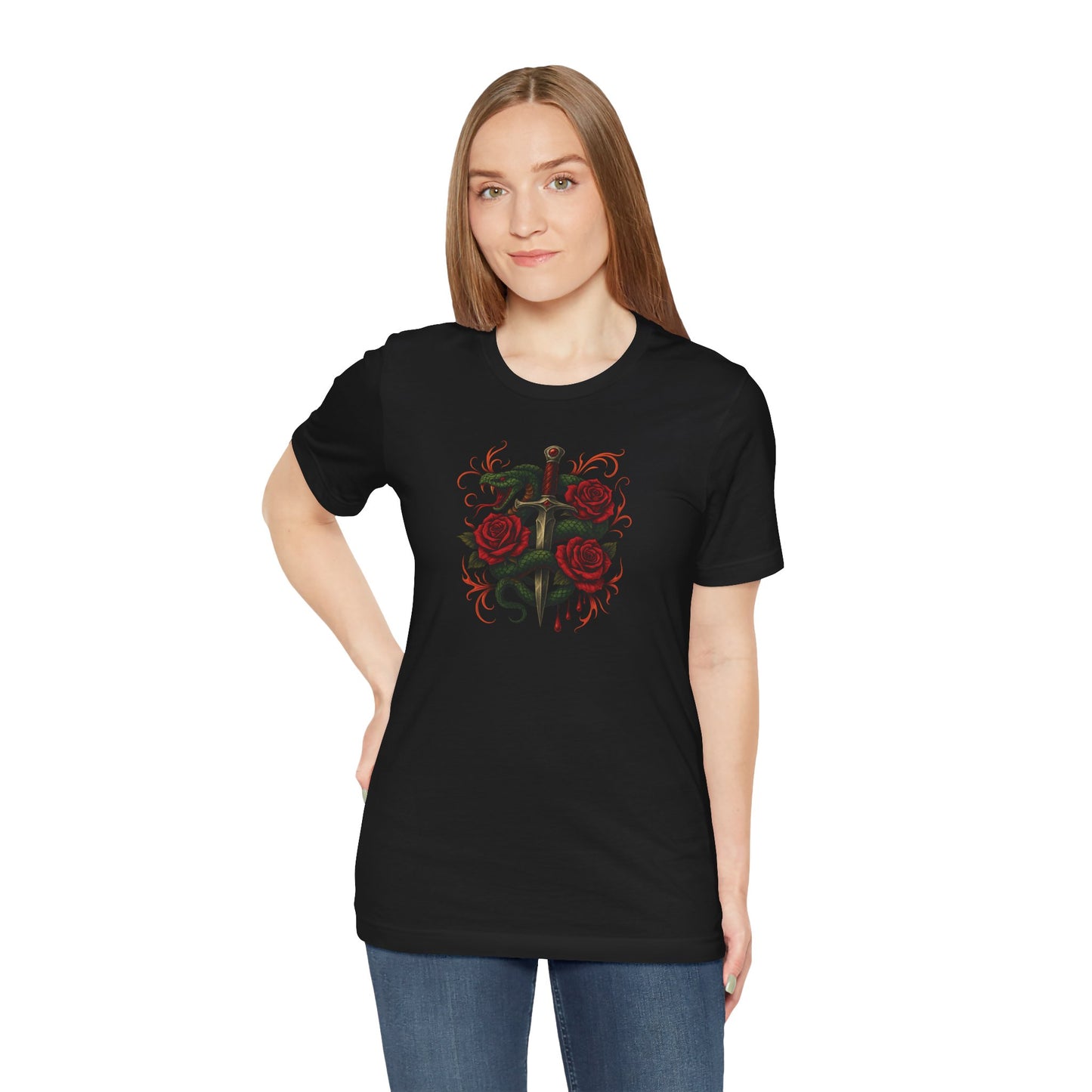 Edgy Rose Design Tee, Casual Wear, Gift for Music Lovers, Streetwear, Graphic Shirt, Vintage Style