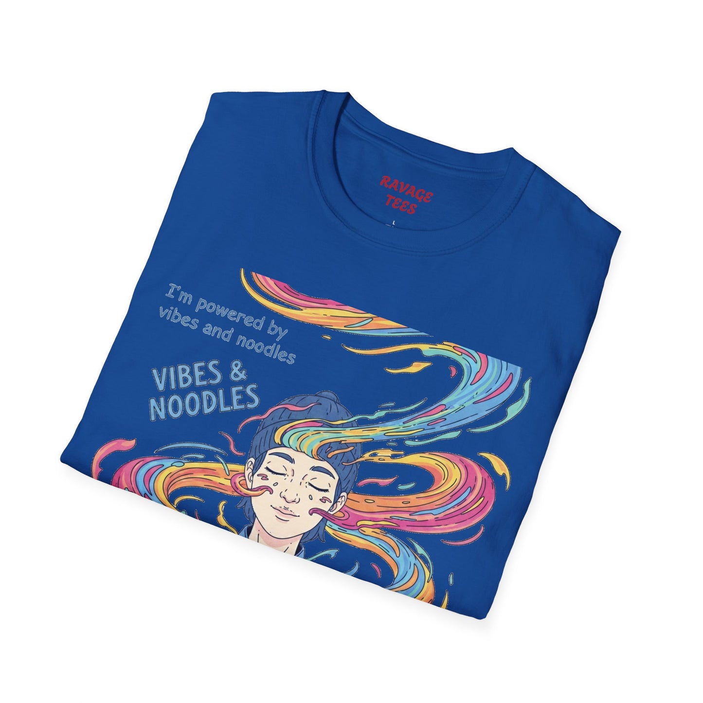 Vibes and Noodles Graphic Tee – Unisex Softstyle T-Shirt, Fun Quirky Apparel, Gift for Food Lovers, Casual Everyday Wear