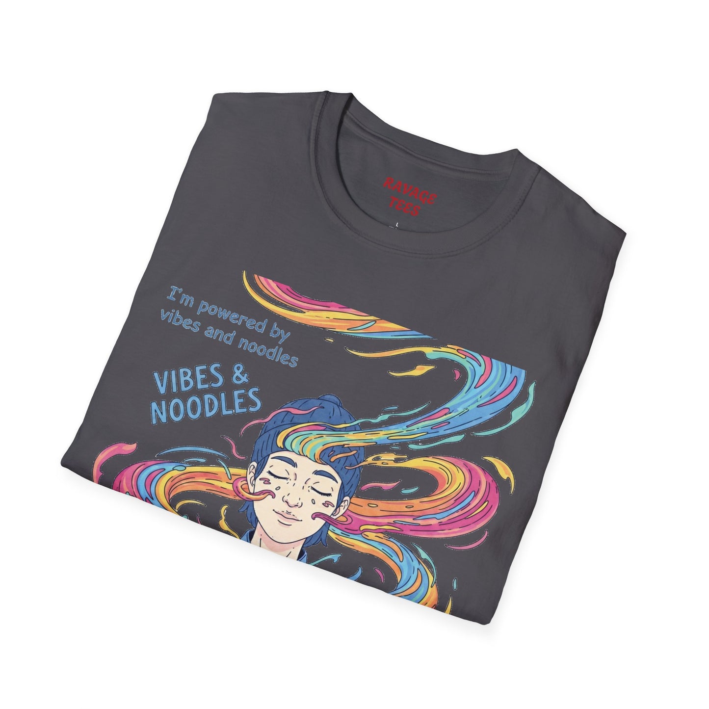 Vibes and Noodles Graphic Tee – Unisex Softstyle T-Shirt, Fun Quirky Apparel, Gift for Food Lovers, Casual Everyday Wear