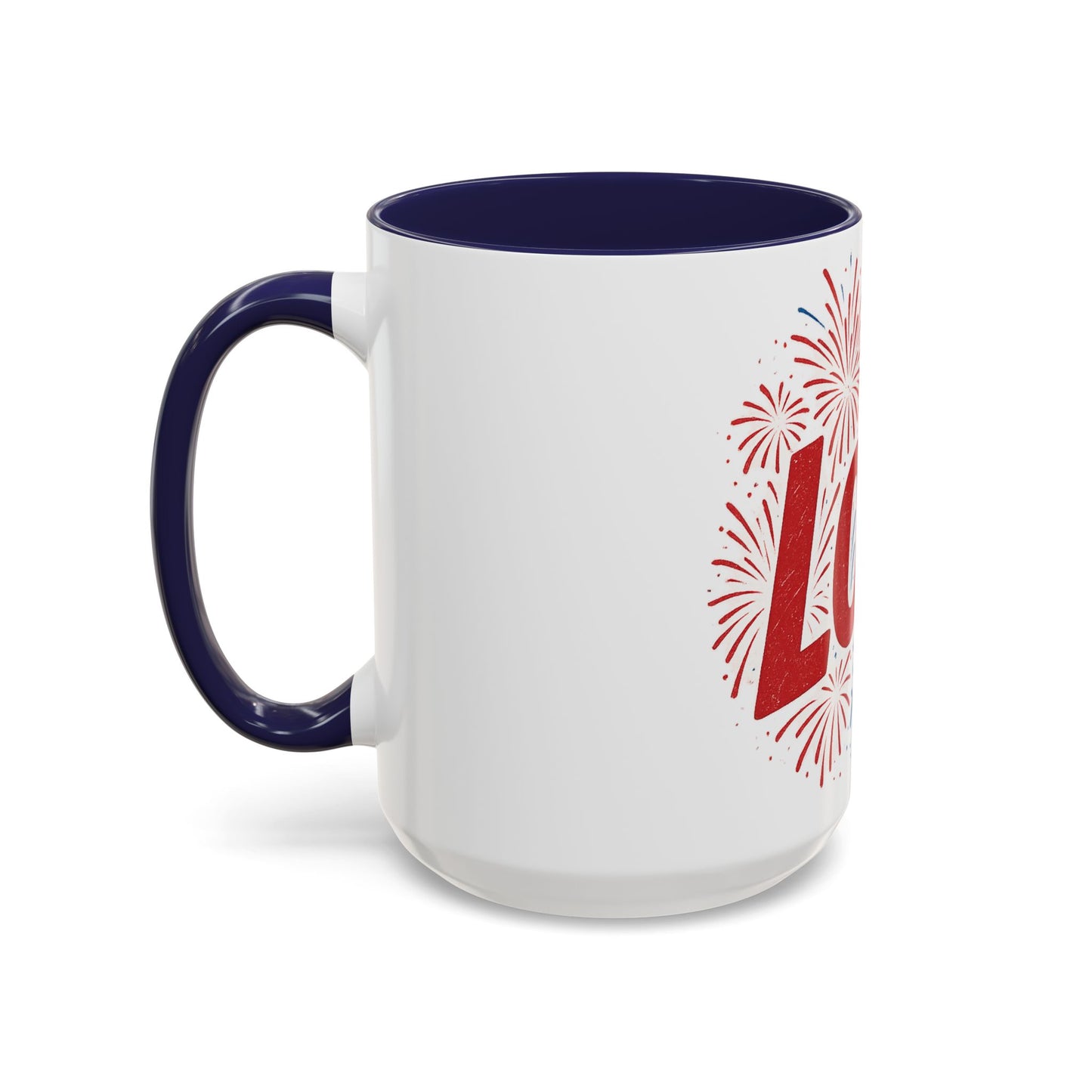 Patriotic Love Coffee Mug for Independence Day, Love Mug, Fireworks Gift, Holiday Drinkware, Celebration Cup