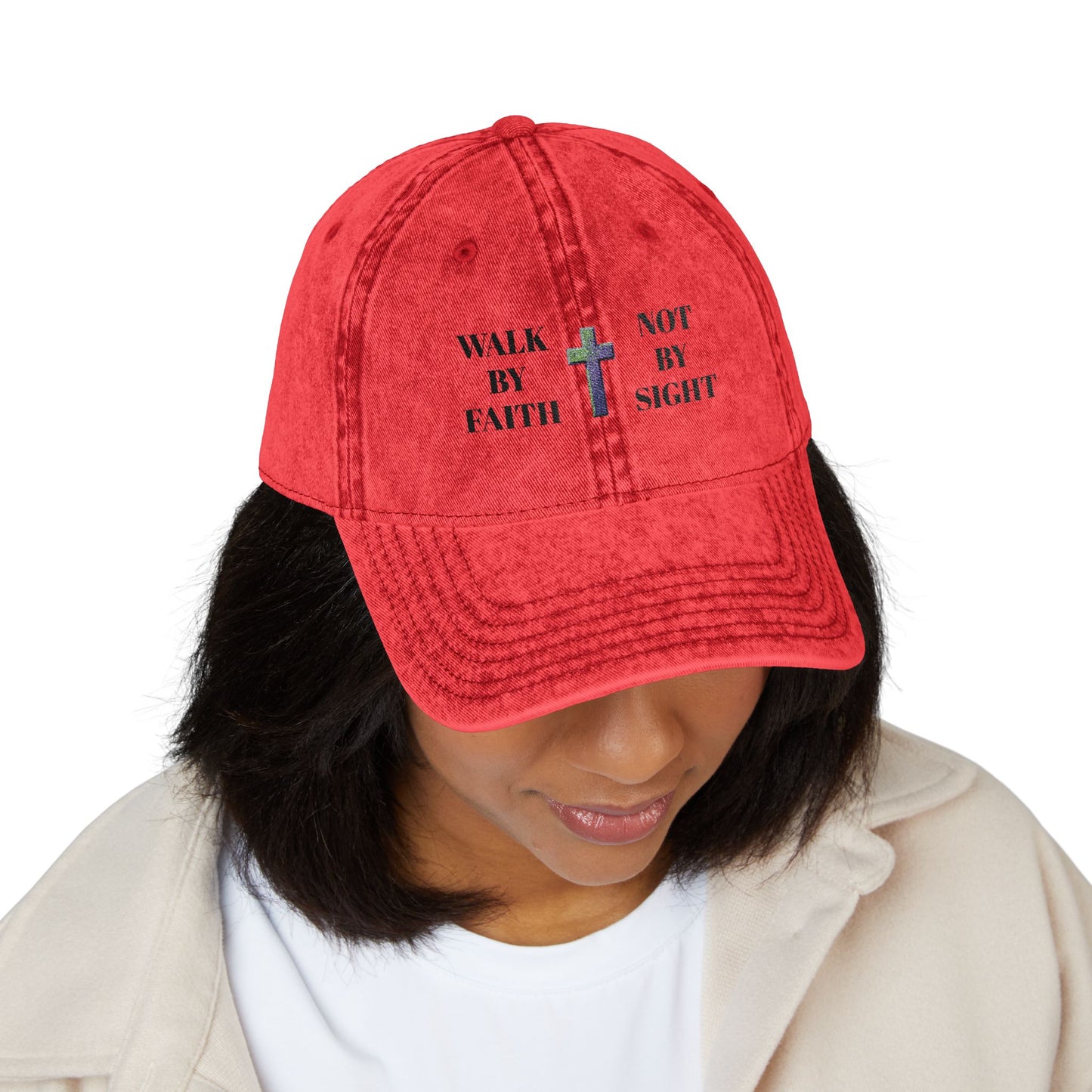 WALK BY FAITH NOT BY SIGHT--Vintage Faith Cap - Embroidered Hat, Christian Gift, Inspirational Apparel, Faith-Based Accessory, Religious Headwear