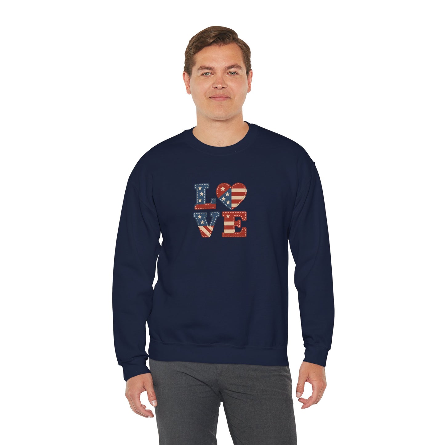 Patriotic Love Sweatshirt | Unisex Crewneck, Cozy Top for Celebrations, Gifts, Independence Day, Casual Style, Everyday Comfort