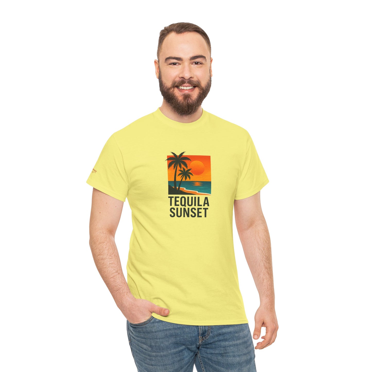Tequila Sunset Unisex Heavy Cotton Tee | Beachwear, Vacation Shirt, Tropical Vibes