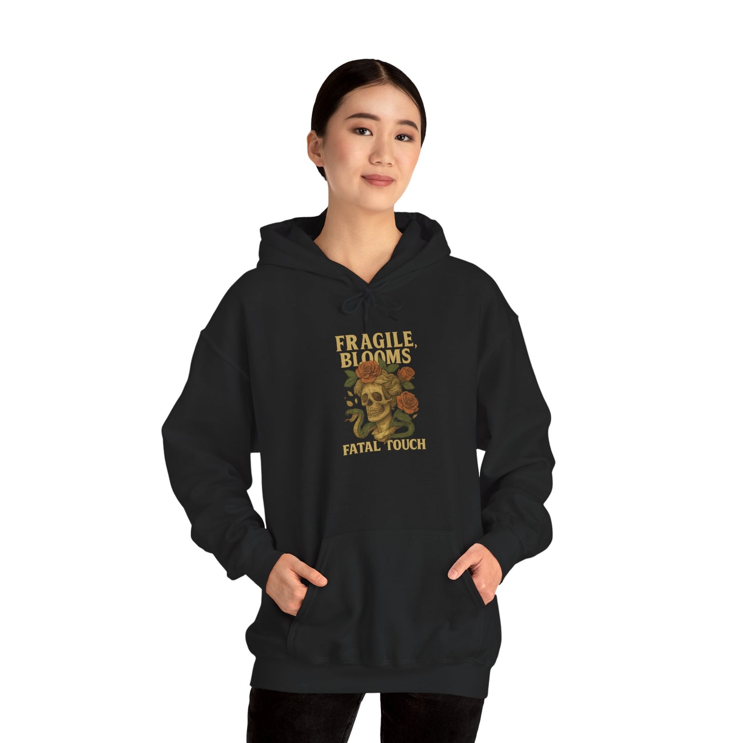 FRAGILE BLOOM FATAL TOUCH Graphic Hoodie – Unisex Pullover Sweatshirt for Nature Lovers | Cozy Streetwear for Spring, Casual Wear & Eco-Friendly Gifts