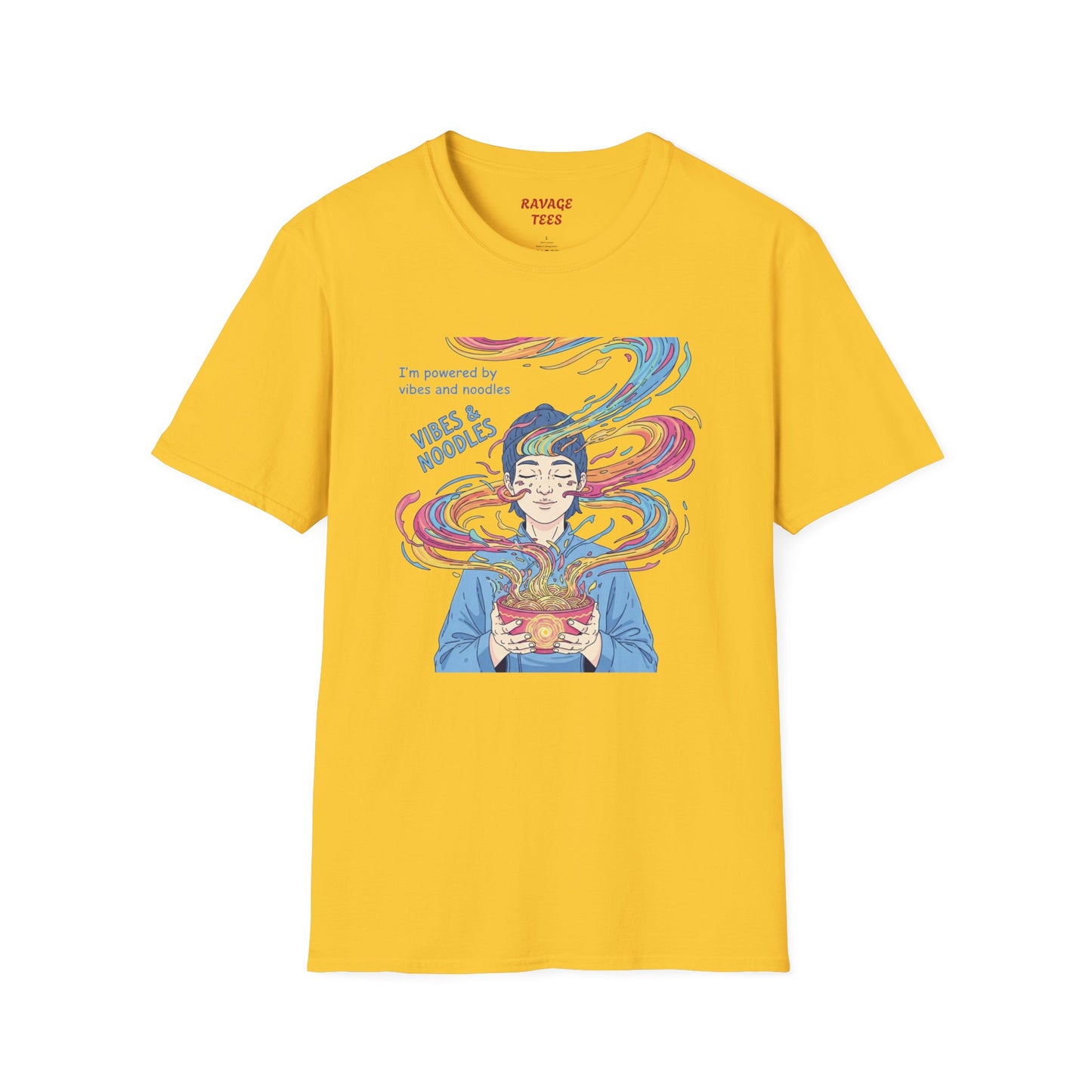 Vibes and Noodles Graphic Tee – Unisex Softstyle T-Shirt, Fun Quirky Apparel, Gift for Food Lovers, Casual Everyday Wear