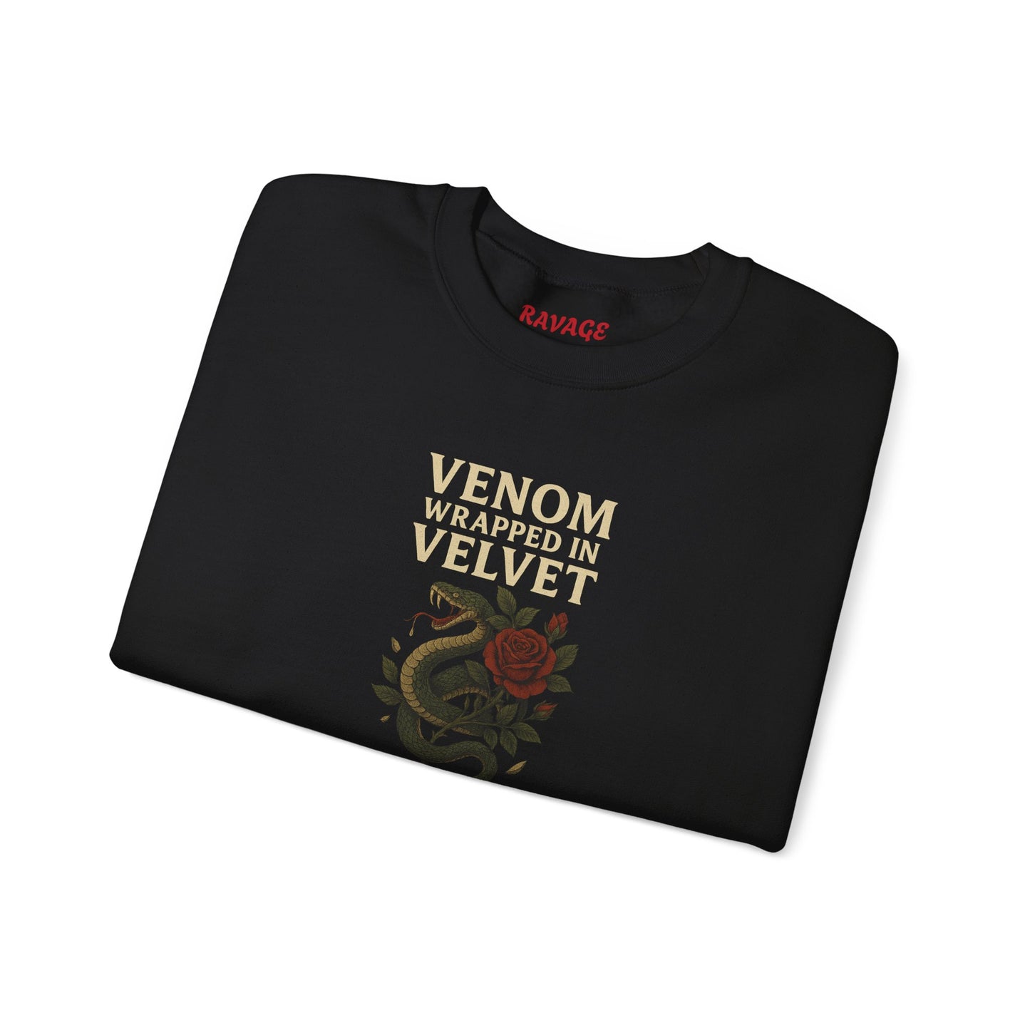 VENOM WRAPPED IN VELVET Unisex Crewneck Sweatshirt – Heavy Blend Pullover for Casual Wear | Cozy Streetwear Gift for Her, Feminist Fashion Statement