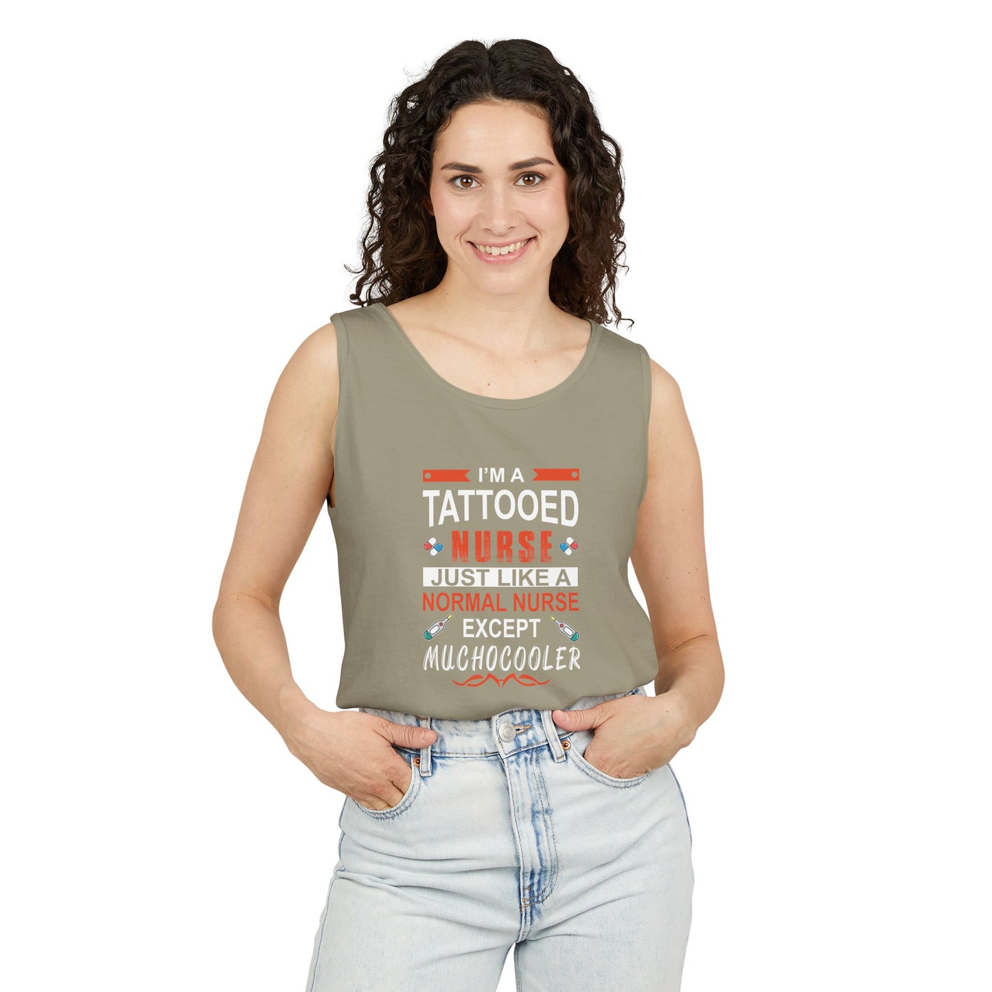 Tattooed Nurse Garment-Dyed Tank Top, Gift for Nurses, Casual Summer Wear