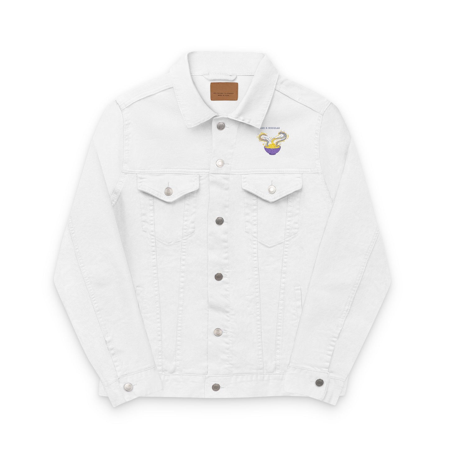 VIBES AND NOODLES Embroidered Unisex Denim Jacket | Trendy & Versatile Fashion Staple, Perfect for Casual Outings, Festivals, and Everyday Wear