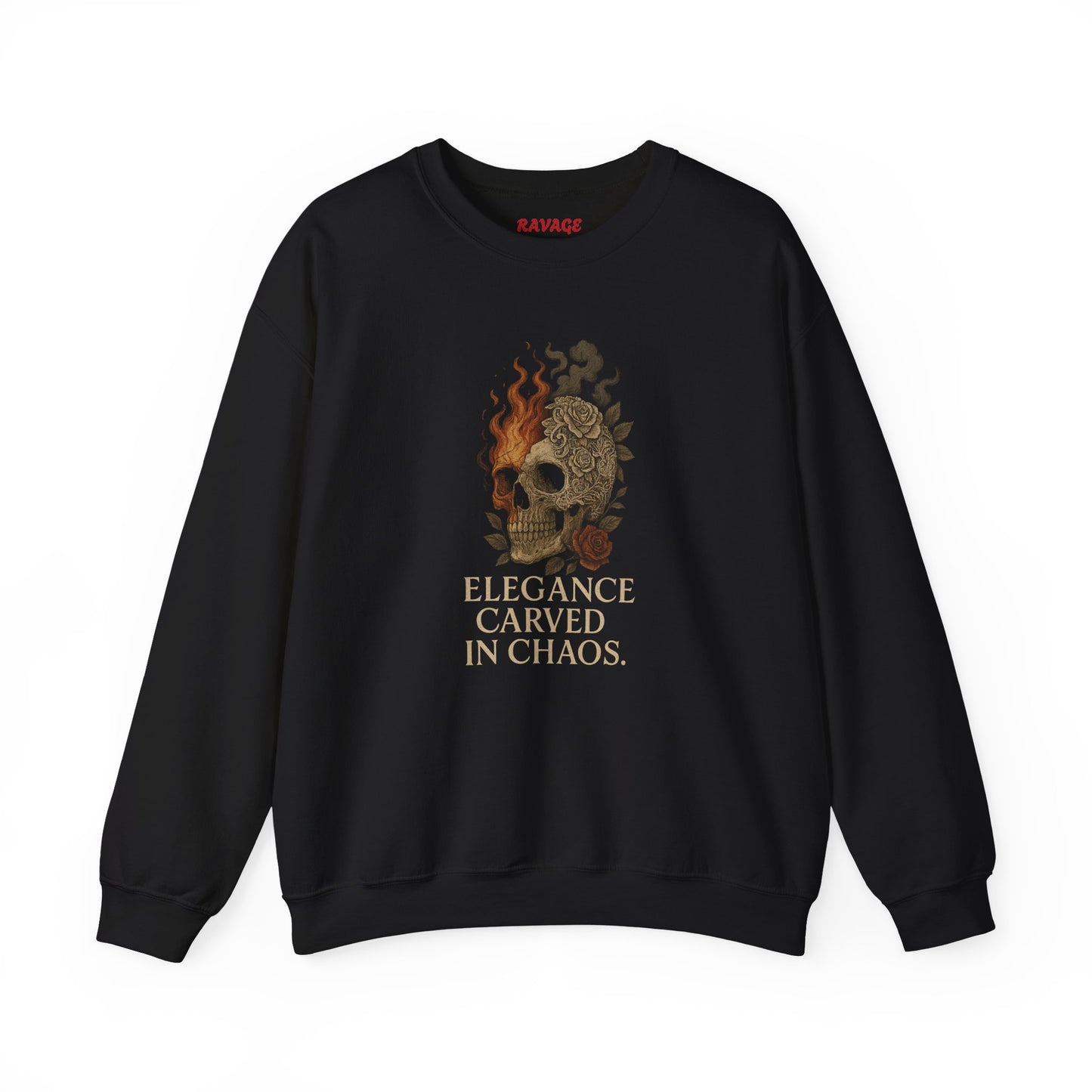 ELEGANCE CARVED IN CHAOS Unisex Crewneck Sweatshirt – Heavy Blend Pullover for Casual Wear | Cozy Streetwear Gift for Her, Feminist Fashion Statement