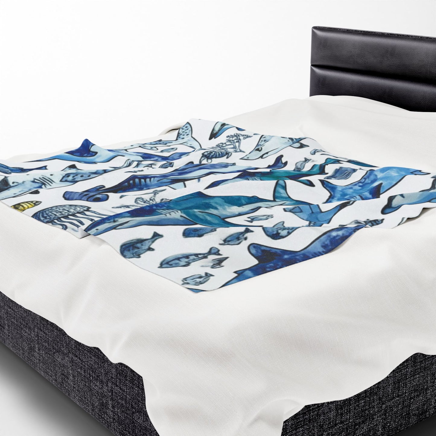 Ocean Themed Velveteen Plush Blanket | Shark Design Blanket, Cozy Home Decor, Gift for Beach Lovers, Nautical Room Accent, Birthday Gift