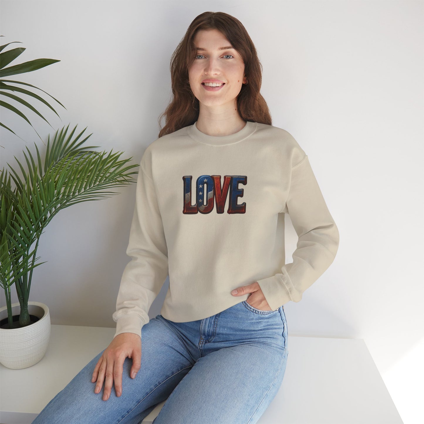 Patriotic Love Sweatshirt | Unisex Crewneck, Cozy Top for Celebrations, Gifts, Independence Day, Casual Style, Everyday Comfort