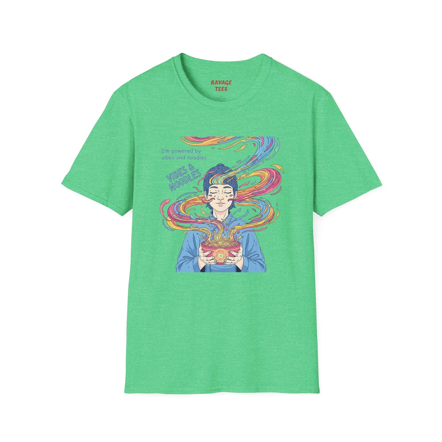 Vibes and Noodles Graphic Tee – Unisex Softstyle T-Shirt, Fun Quirky Apparel, Gift for Food Lovers, Casual Everyday Wear