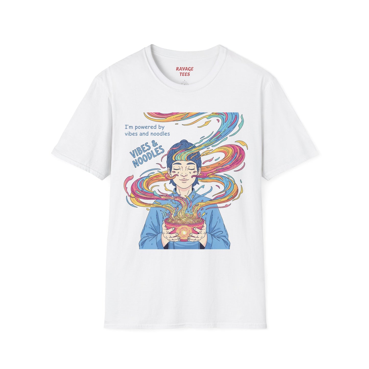 Vibes and Noodles Graphic Tee – Unisex Softstyle T-Shirt, Fun Quirky Apparel, Gift for Food Lovers, Casual Everyday Wear