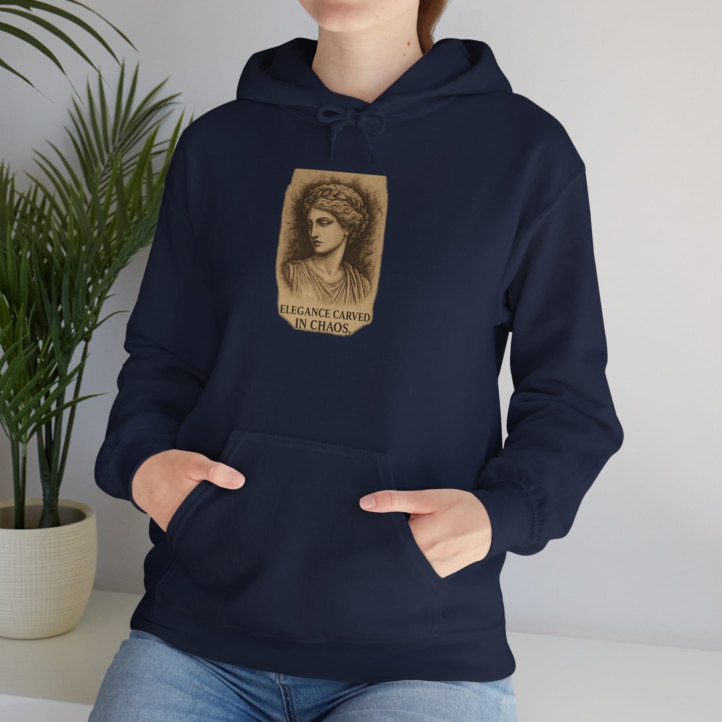 ELEGEANCE CARVED IN CHAOS Graphic Hoodie – Unisex Pullover Sweatshirt for Nature Lovers | Cozy Streetwear for Spring, Casual Wear & Eco-Friendly Gifts