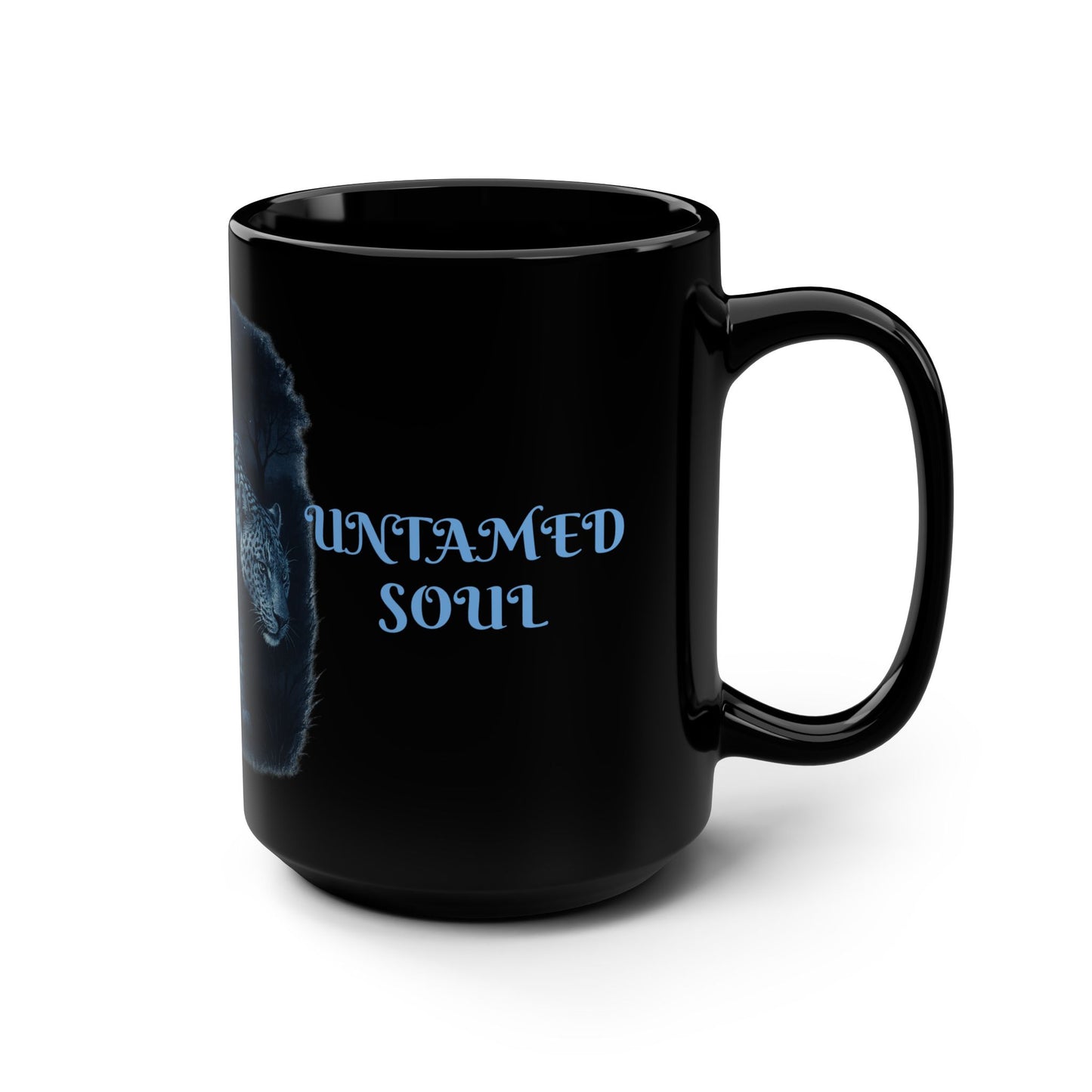 RAVAGE SPIRIT UNTAMED SOUL Black Mug with Leopard Design, Ideal for Animal Lovers, Great for Coffee, Tea, Gifts, Home Decor, Wildlife Enthusiasts