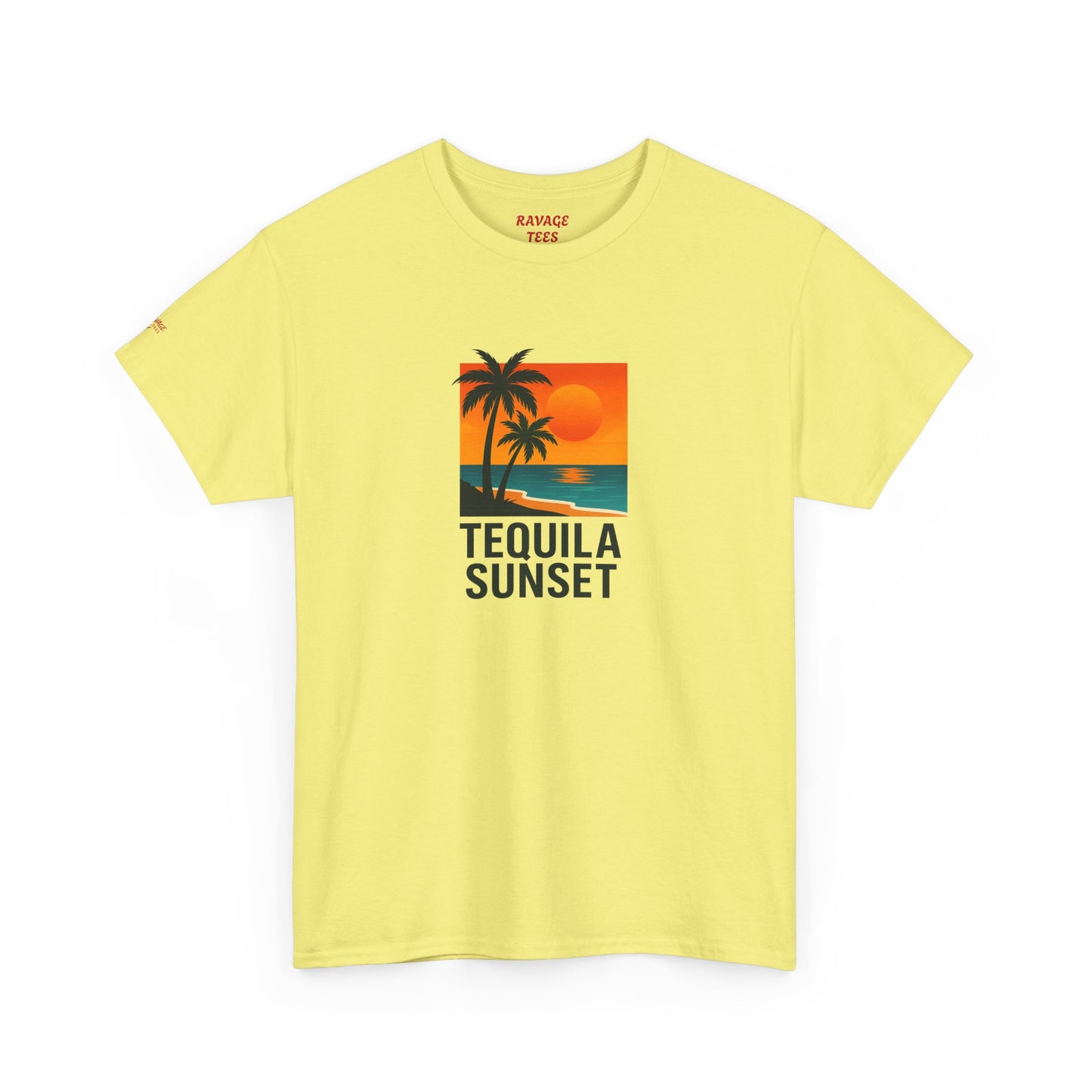 Tequila Sunset Unisex Heavy Cotton Tee | Beachwear, Vacation Shirt, Tropical Vibes