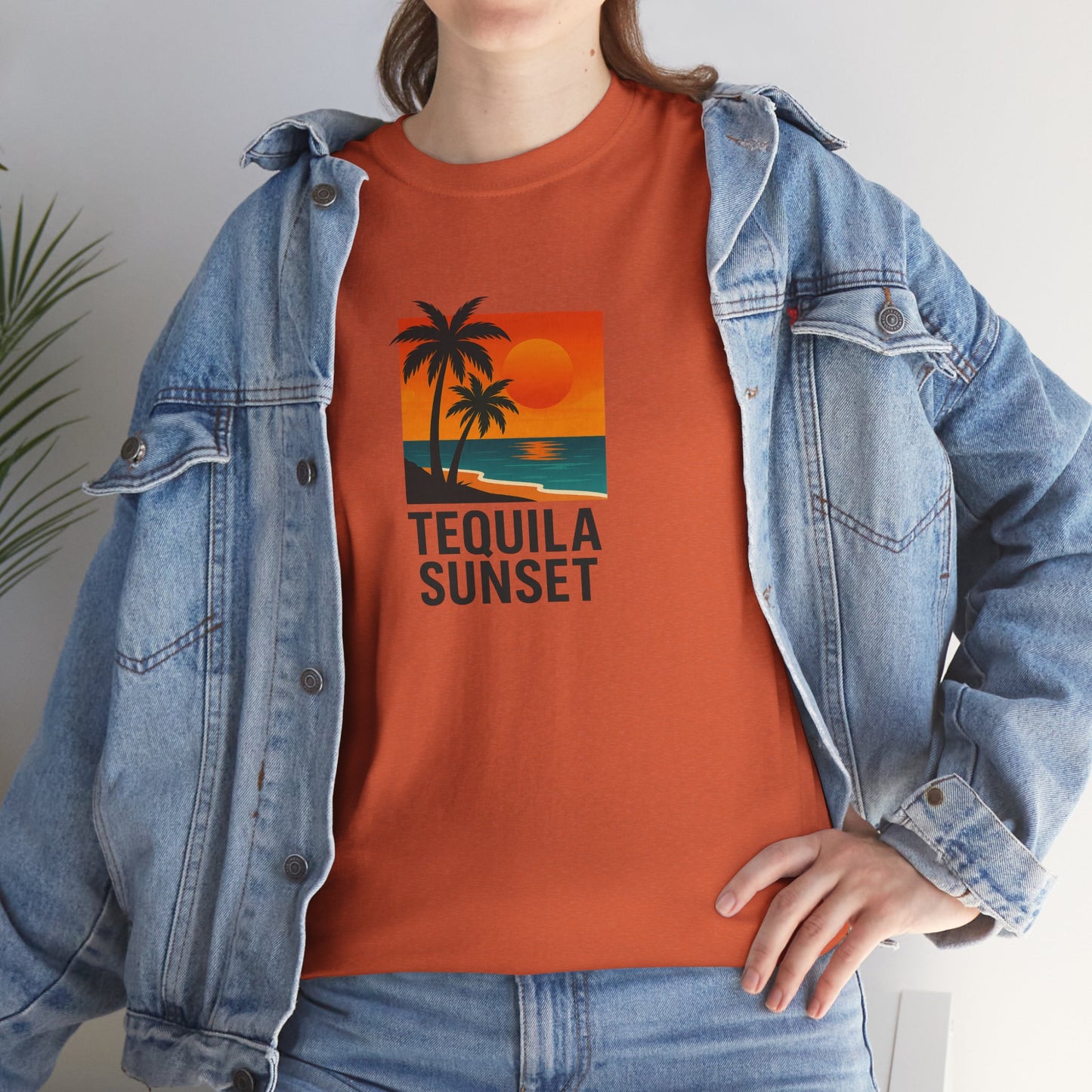 Tequila Sunset Unisex Heavy Cotton Tee | Beachwear, Vacation Shirt, Tropical Vibes