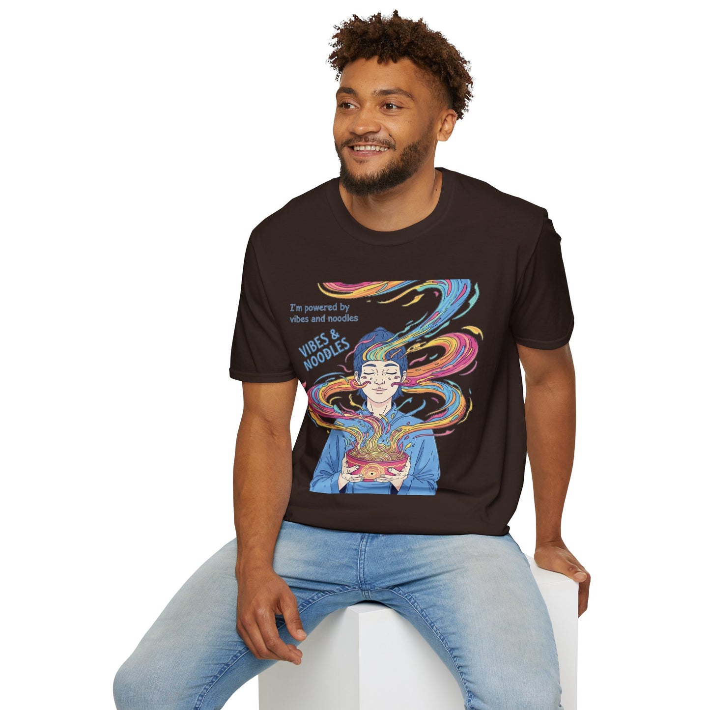 Vibes and Noodles Graphic Tee – Unisex Softstyle T-Shirt, Fun Quirky Apparel, Gift for Food Lovers, Casual Everyday Wear