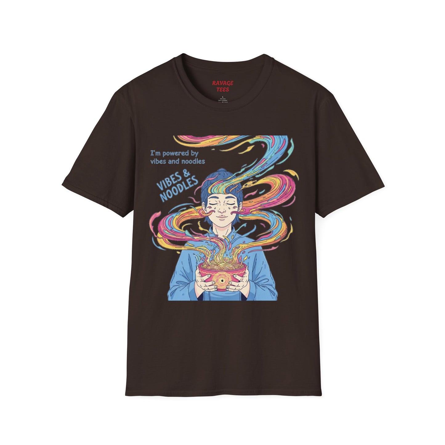 Vibes and Noodles Graphic Tee – Unisex Softstyle T-Shirt, Fun Quirky Apparel, Gift for Food Lovers, Casual Everyday Wear
