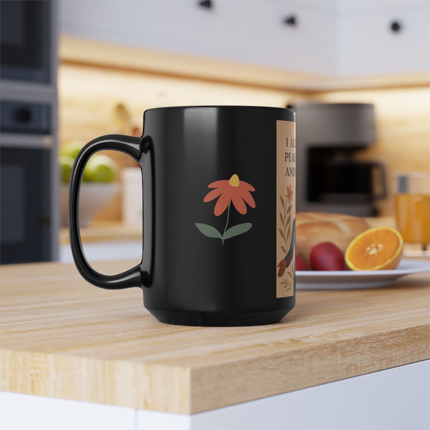 Empowering Black Mug, 15oz | I Align with Peace, Power, Purpose | Inspirational Gift, Motivational Coffee Cup, Woman's Day