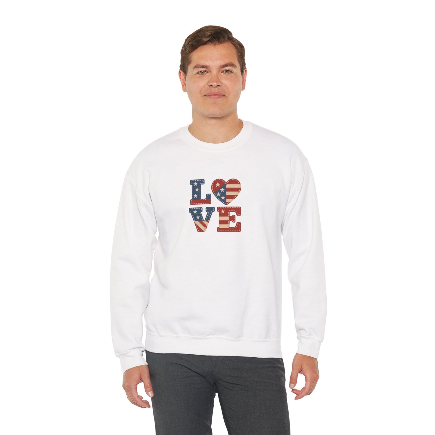 Patriotic Love Sweatshirt | Unisex Crewneck, Cozy Top for Celebrations, Gifts, Independence Day, Casual Style, Everyday Comfort
