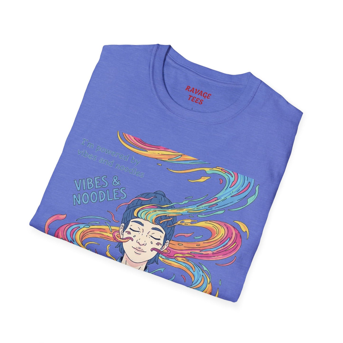Vibes and Noodles Graphic Tee – Unisex Softstyle T-Shirt, Fun Quirky Apparel, Gift for Food Lovers, Casual Everyday Wear