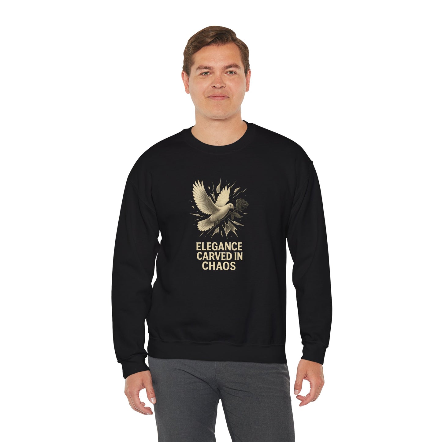 ELEGANCE CARVED IN CHAOS Unisex Crewneck Sweatshirt – Heavy Blend Pullover for Casual Wear | Cozy Streetwear Gift for Her, Feminist Fashion Statement