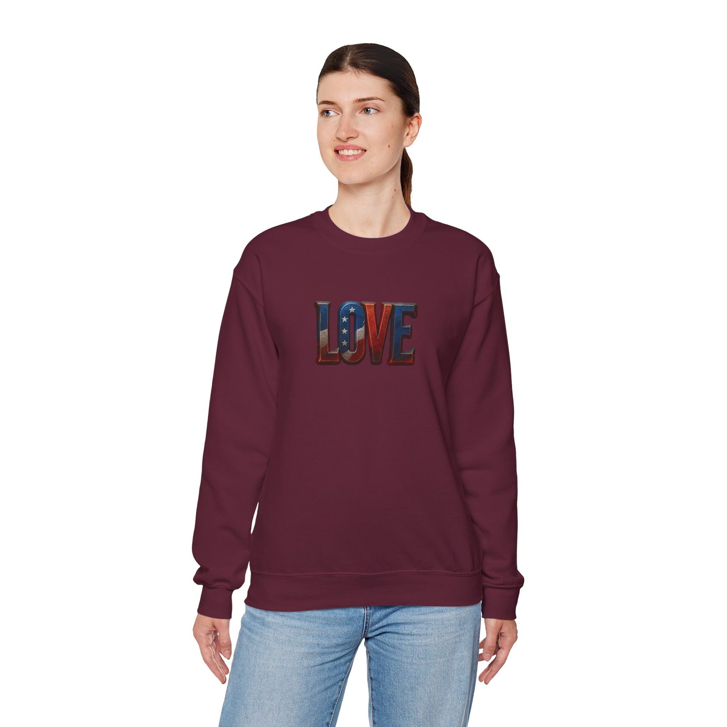 Patriotic Love Sweatshirt | Unisex Crewneck, Cozy Top for Celebrations, Gifts, Independence Day, Casual Style, Everyday Comfort