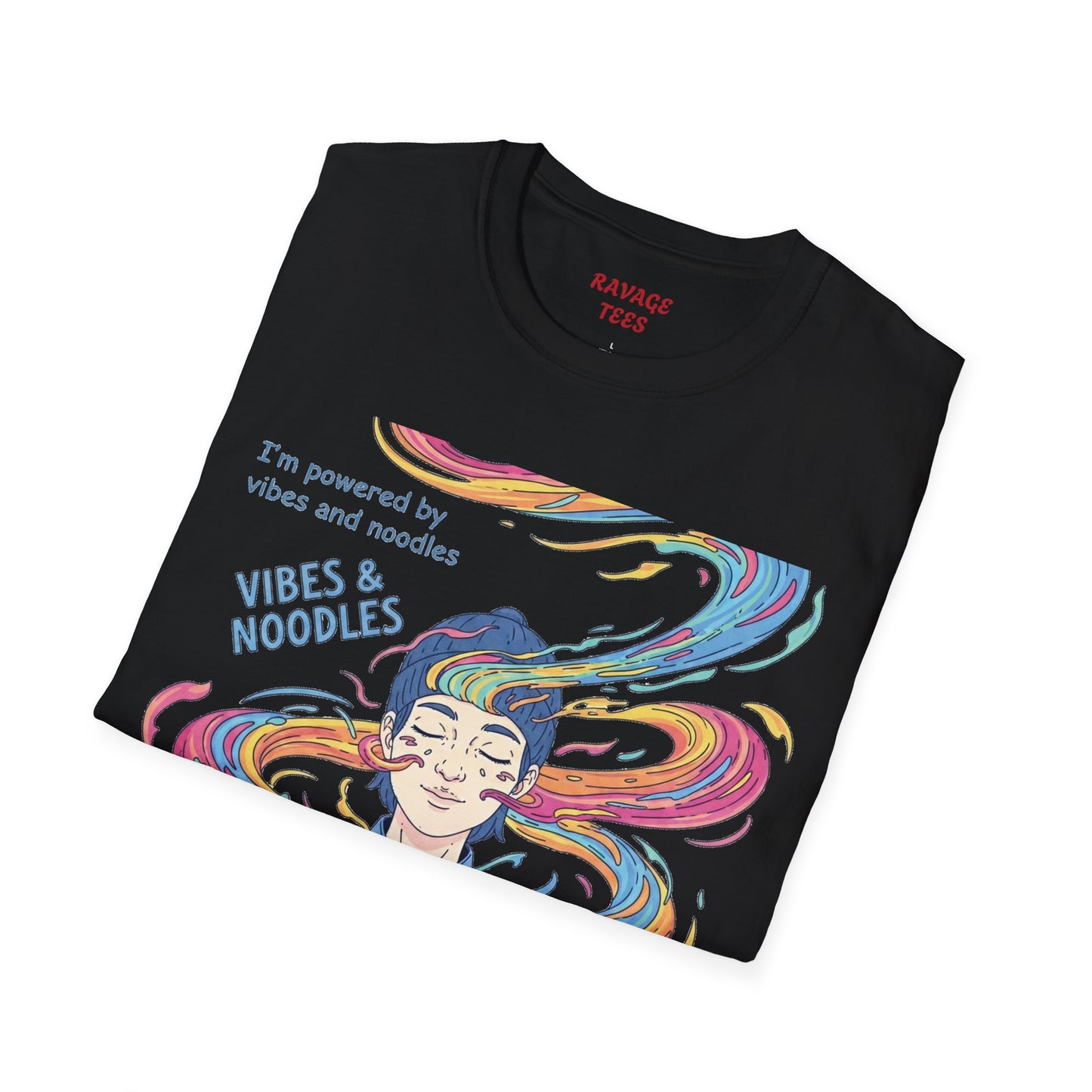 Vibes and Noodles Graphic Tee – Unisex Softstyle T-Shirt, Fun Quirky Apparel, Gift for Food Lovers, Casual Everyday Wear