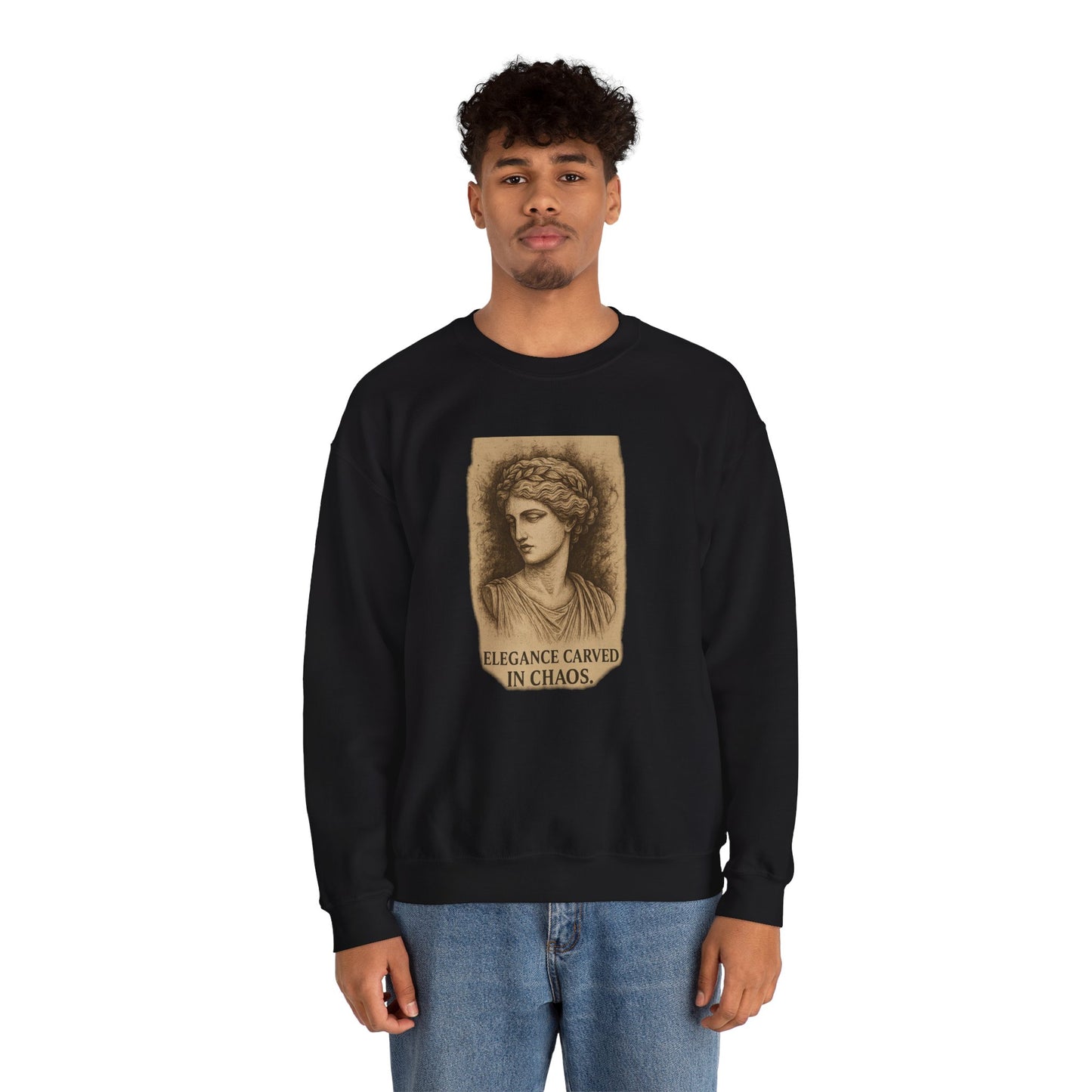 ELEGANCE CARVED IN CHAOS Unisex Crewneck Sweatshirt – Heavy Blend Pullover for Casual Wear | Cozy Streetwear Gift for Her, Feminist Fashion Statement