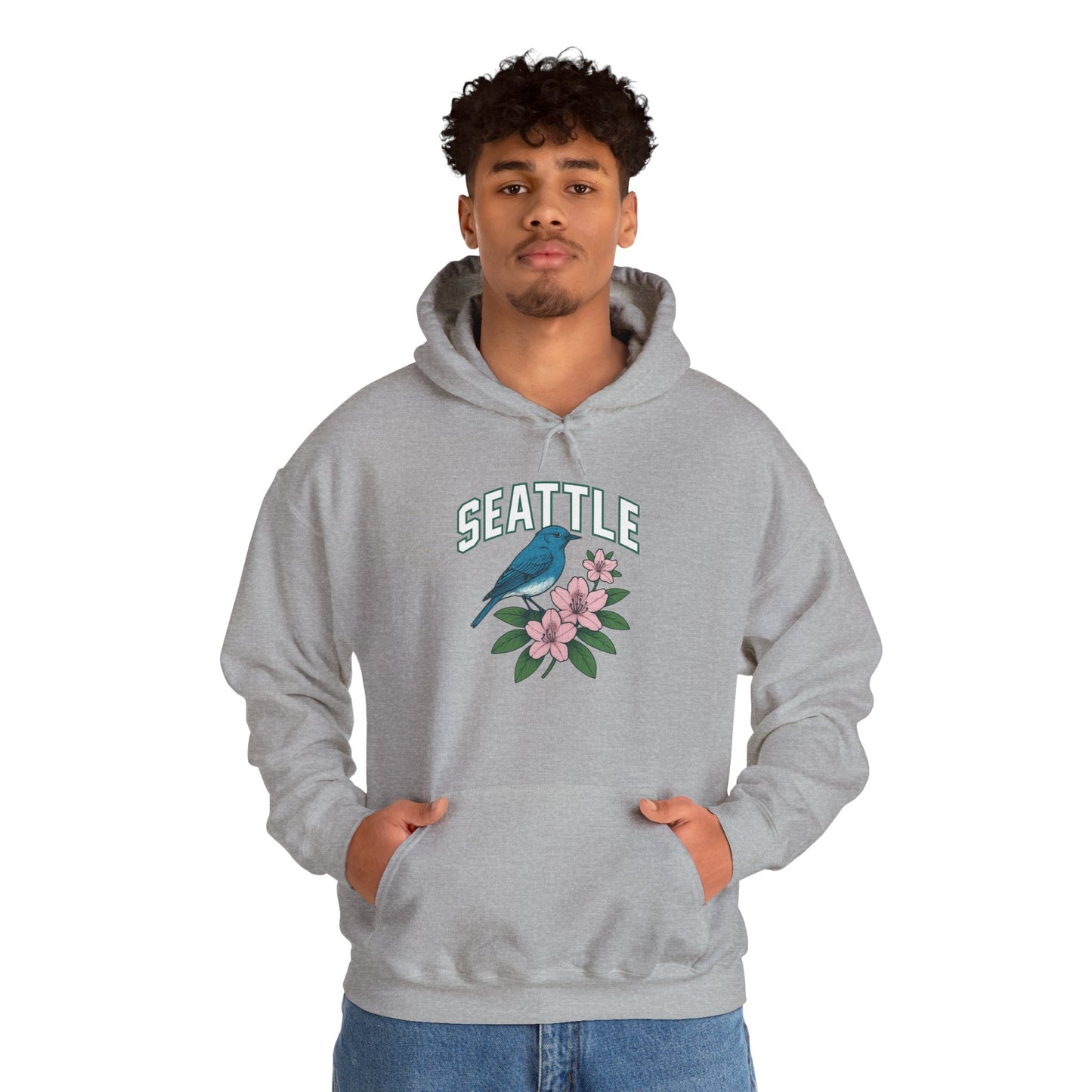 Seattle Bird & Floral Unisex Hoodie, Cozy Sweatshirt, Gift for Nature Lovers, Casual Wear, Travel Souvenir, Relaxed Style