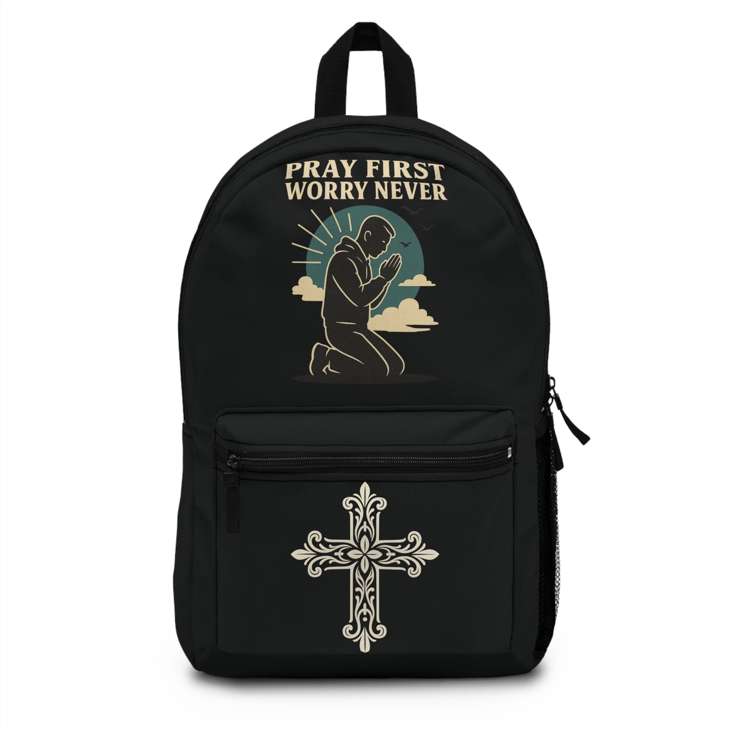 Pray First Worry Never Backpack, Christian Backpack, Faith-Inspired Bag, Inspirational Gift for Believers, School or Travel Use
