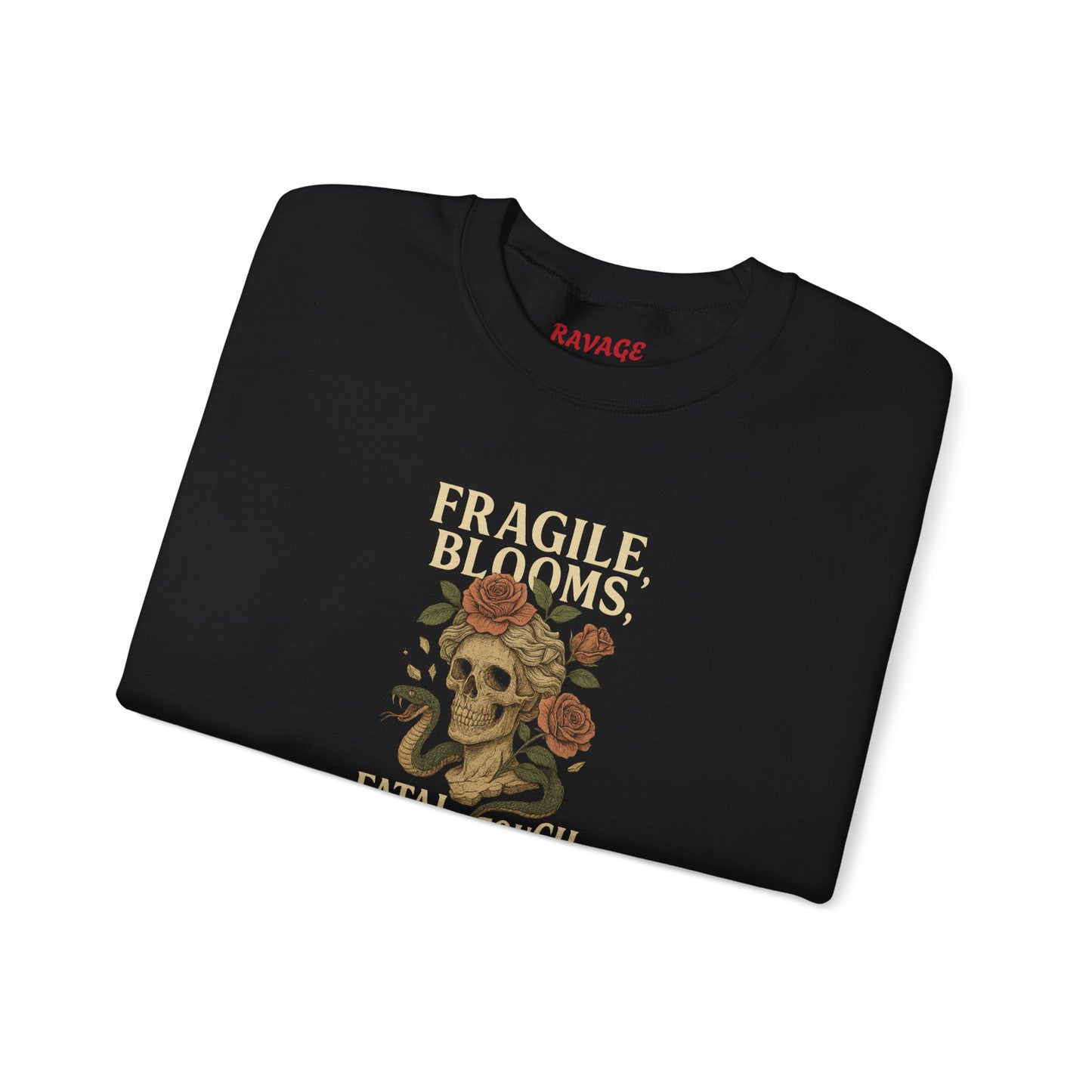 FRAGILE BLOOMS FATAL TOUCH Unisex Crewneck Sweatshirt – Heavy Blend Pullover for Casual Wear | Cozy Streetwear Gift for Her, Feminist Fashion Statement