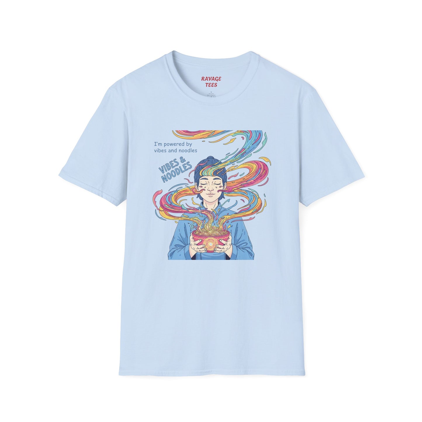 Vibes and Noodles Graphic Tee – Unisex Softstyle T-Shirt, Fun Quirky Apparel, Gift for Food Lovers, Casual Everyday Wear